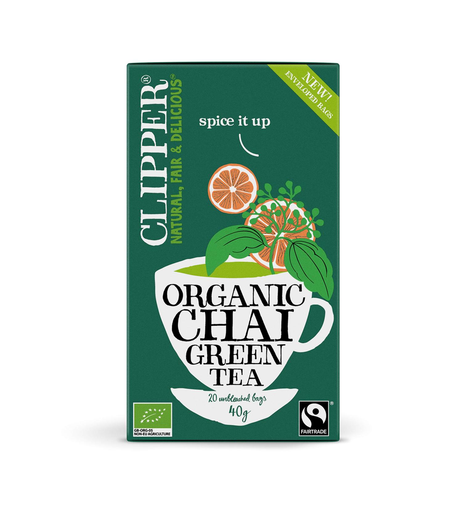 Green CHAI Tea with Cinnamon and CARDAMON FAIR Trade BIO 40 g (20 x 2 g) - CLIPPER