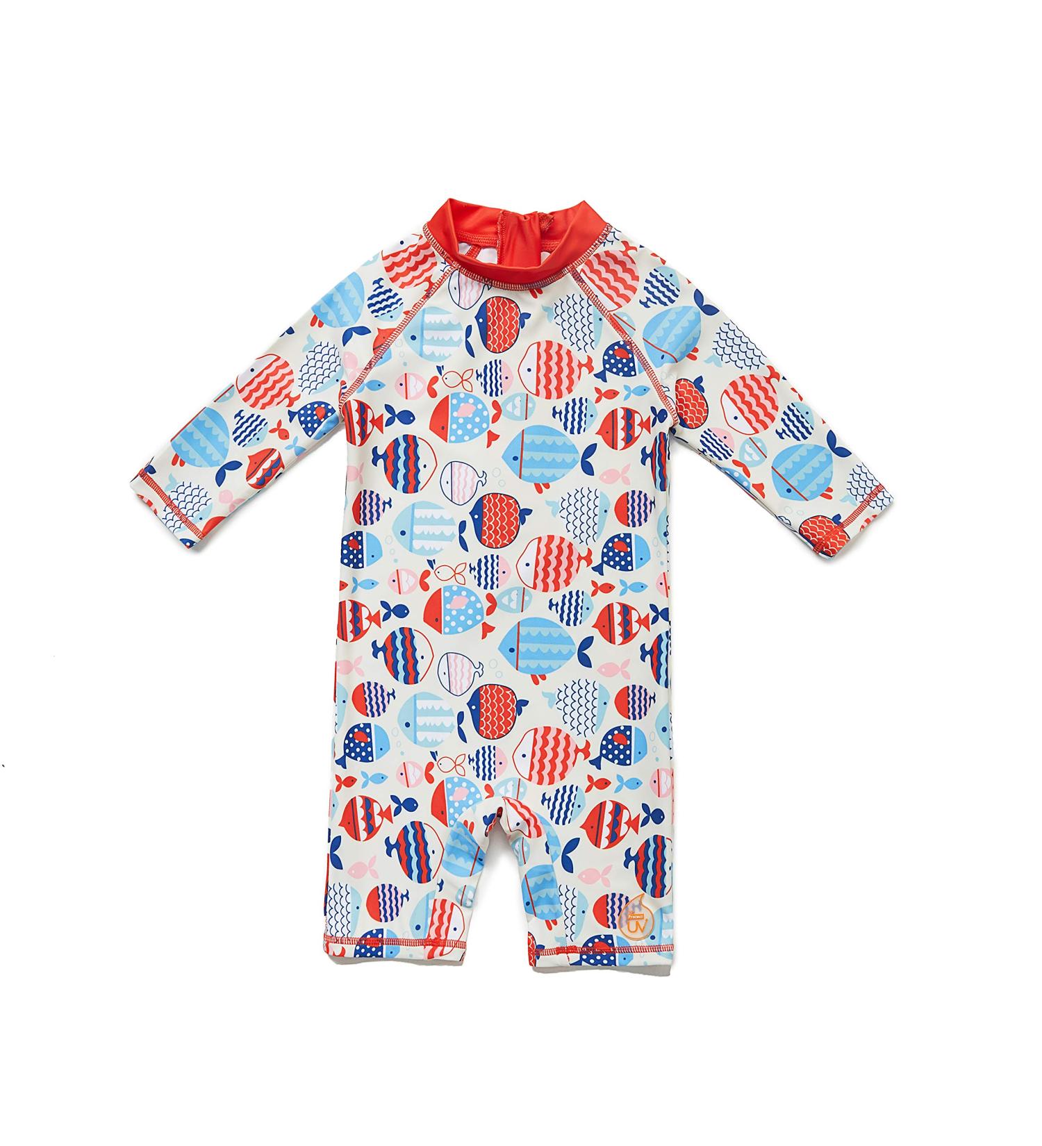 Bonverano Baby Girls Swimsuit UPF 50+ UV Protection One Piece Sunsuit with Sun Cap - Colourful Fish, 3-6 Months - Buy Online on SooperMarket.com