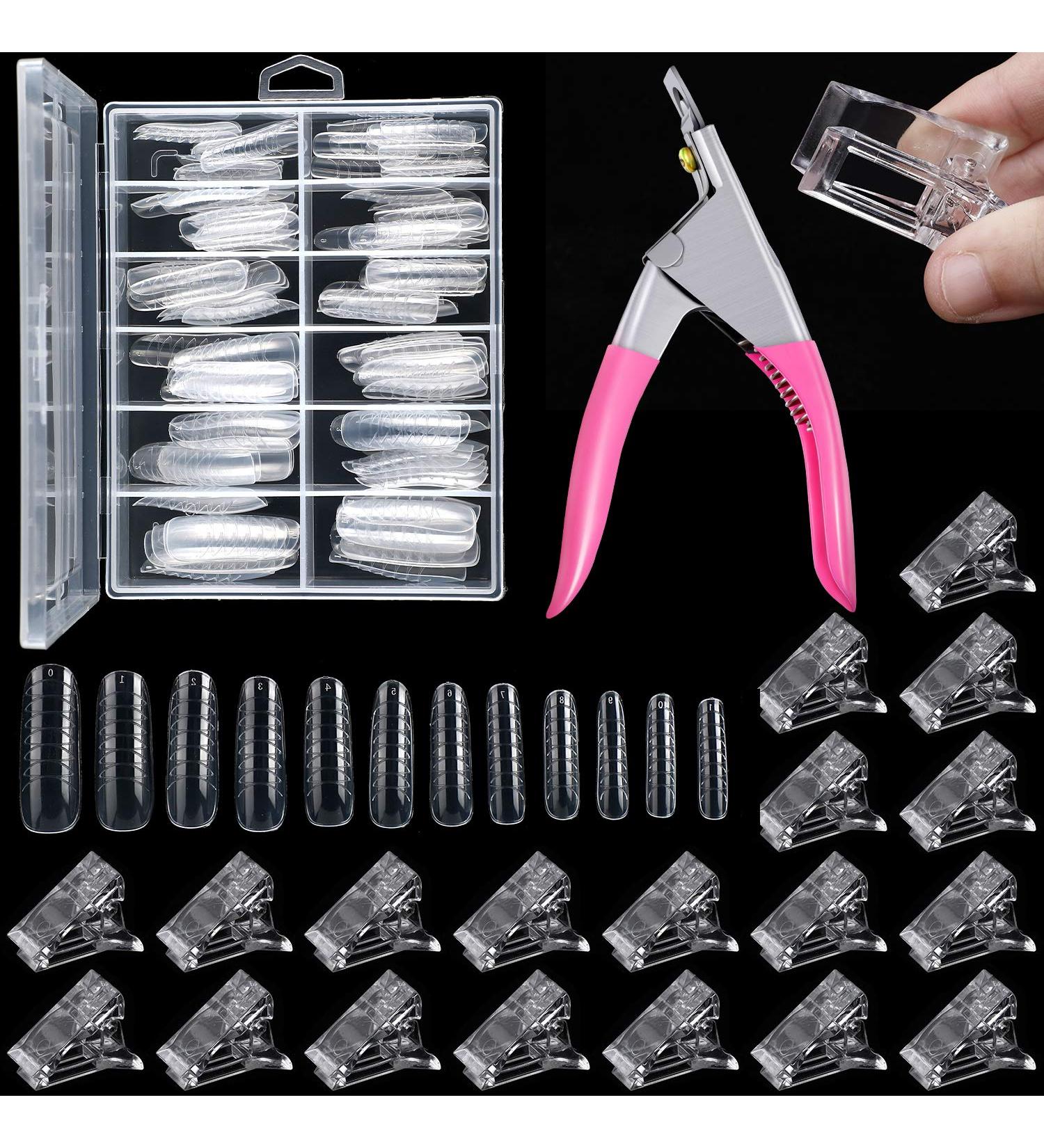 131 Piece Nail Tips Clip and Dual Nail Forms Set with Quick Building Nail Clip Extension Clamp - UV Acrylic Clear Nail Molds and Clipper Trimmer Included - Buy Online on SooperMarket.com