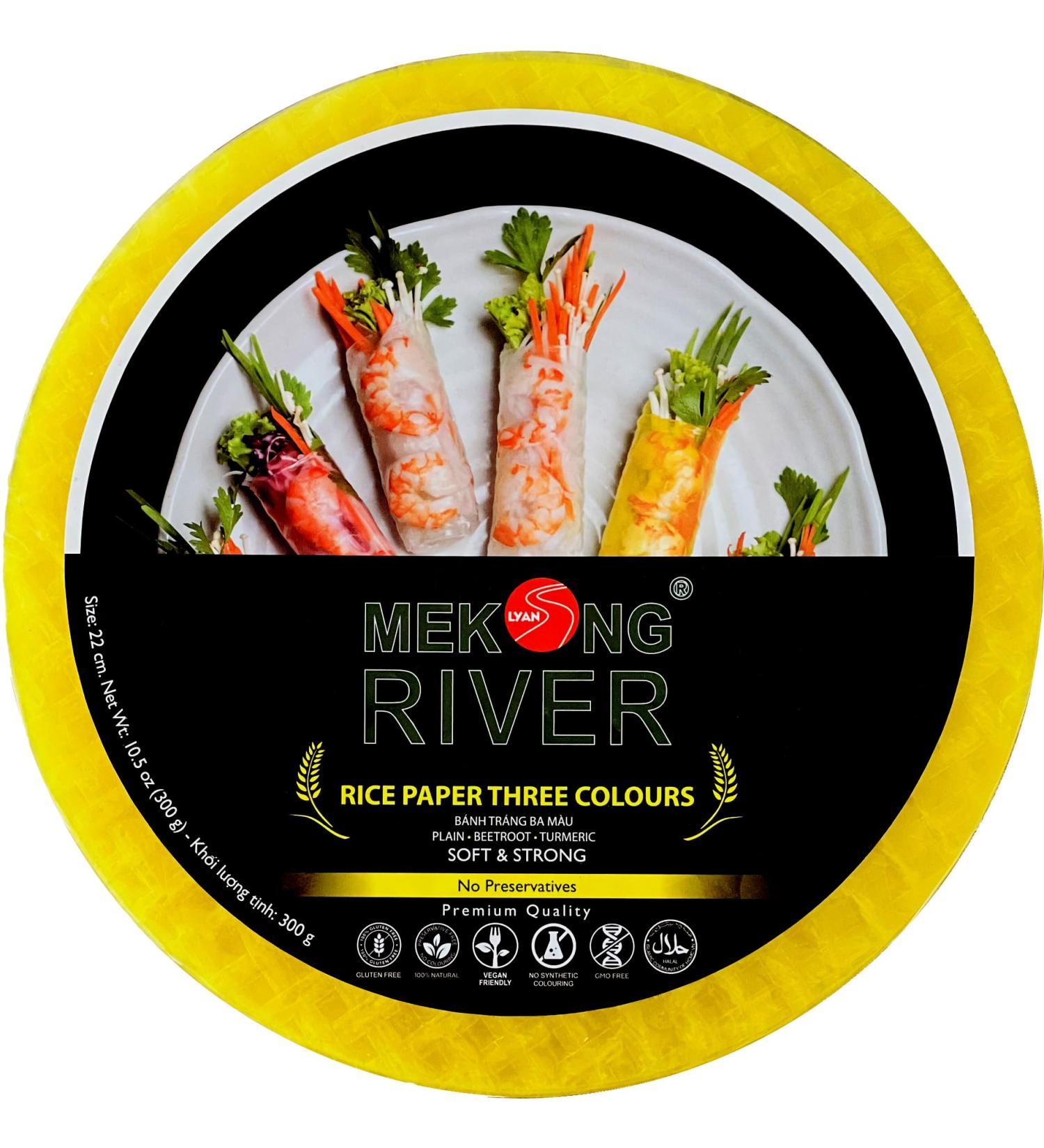 Lyan Mekong River Banh Trang Vietnamese Three Colours Rice Paper Round 22cm - 300g | Gluten-Free | Vegan | 100% Natural Rice Paper - Buy Online on SooperMarket.com