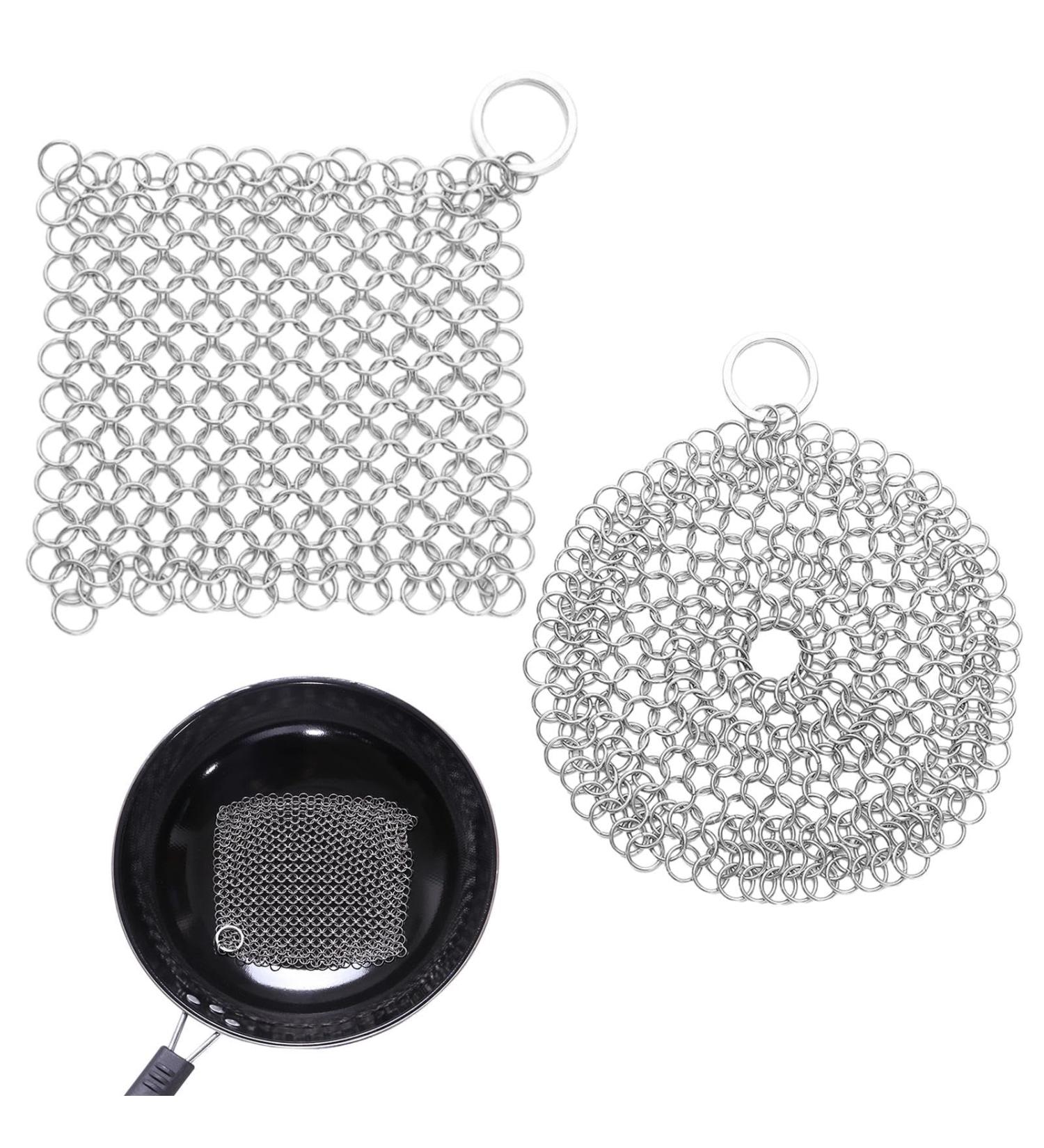 Premium Cast Iron Cleaner - 2 Pack Stainless Steel & Flexible Ring Cleaners for Dutch Ovens | International Shipping Available - Buy Online on SooperMarket.com