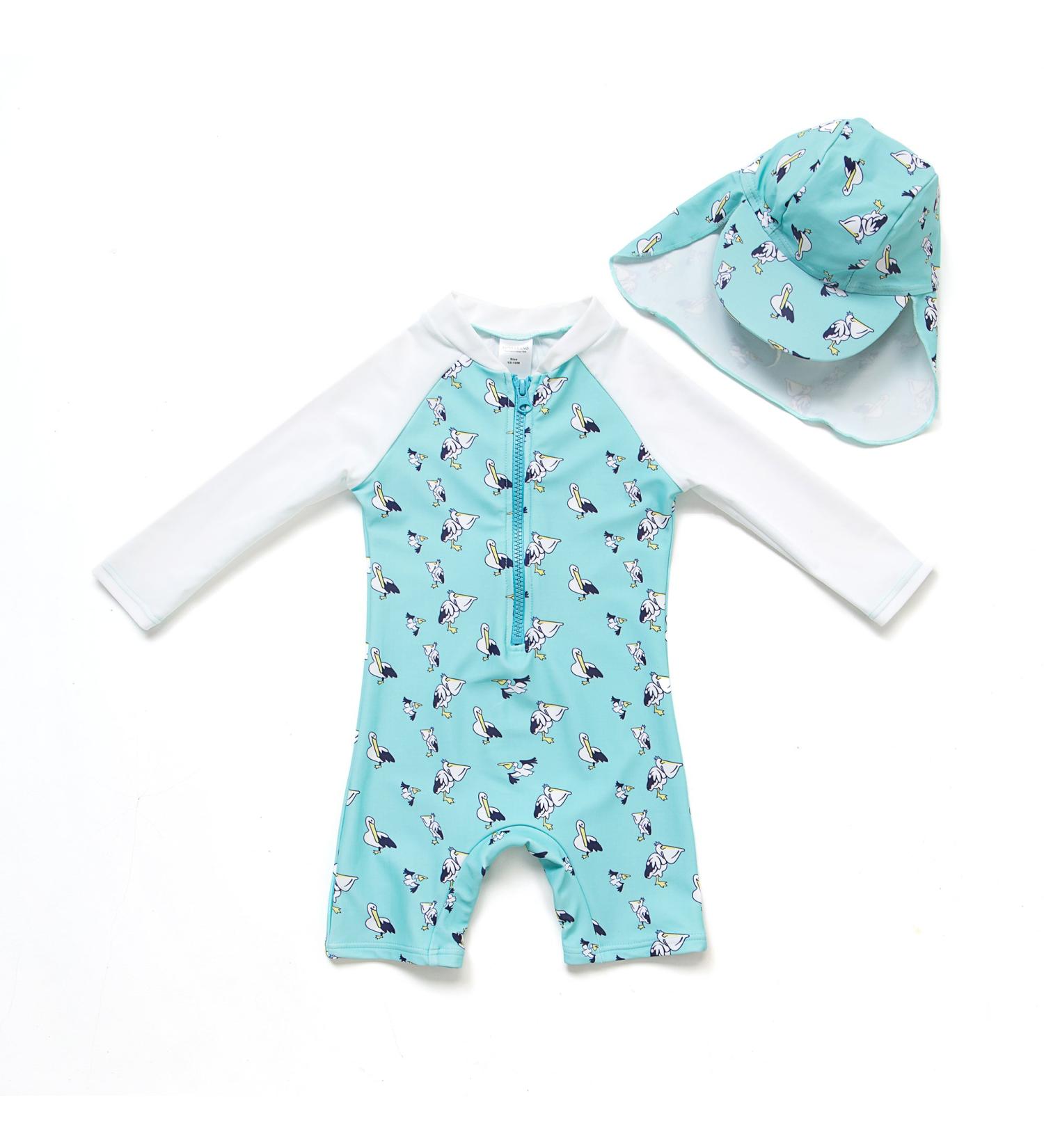 BONVERANO Baby Boy UV Protection Swimsuit | Long-Sleeved One Piece | Green | 12 Months - Buy Online on SooperMarket.com