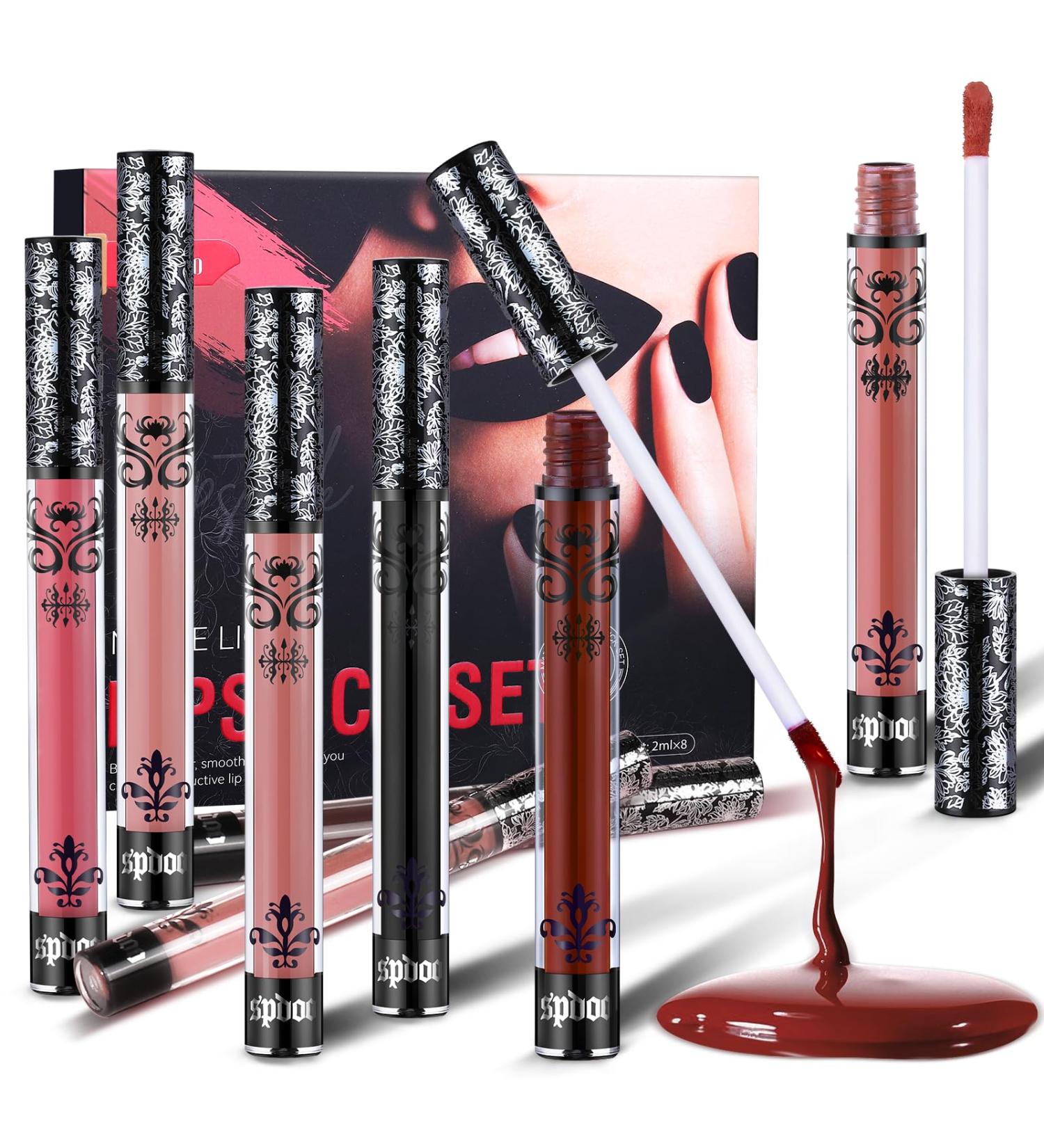 Buy 8 Colors Matte Liquid Lipstick Set - Long-Lasting Smudge Proof & Waterproof Velvet Black Lipstick for Women | Perfect Halloween Makeup Gifts - Buy Online on SooperMarket.com