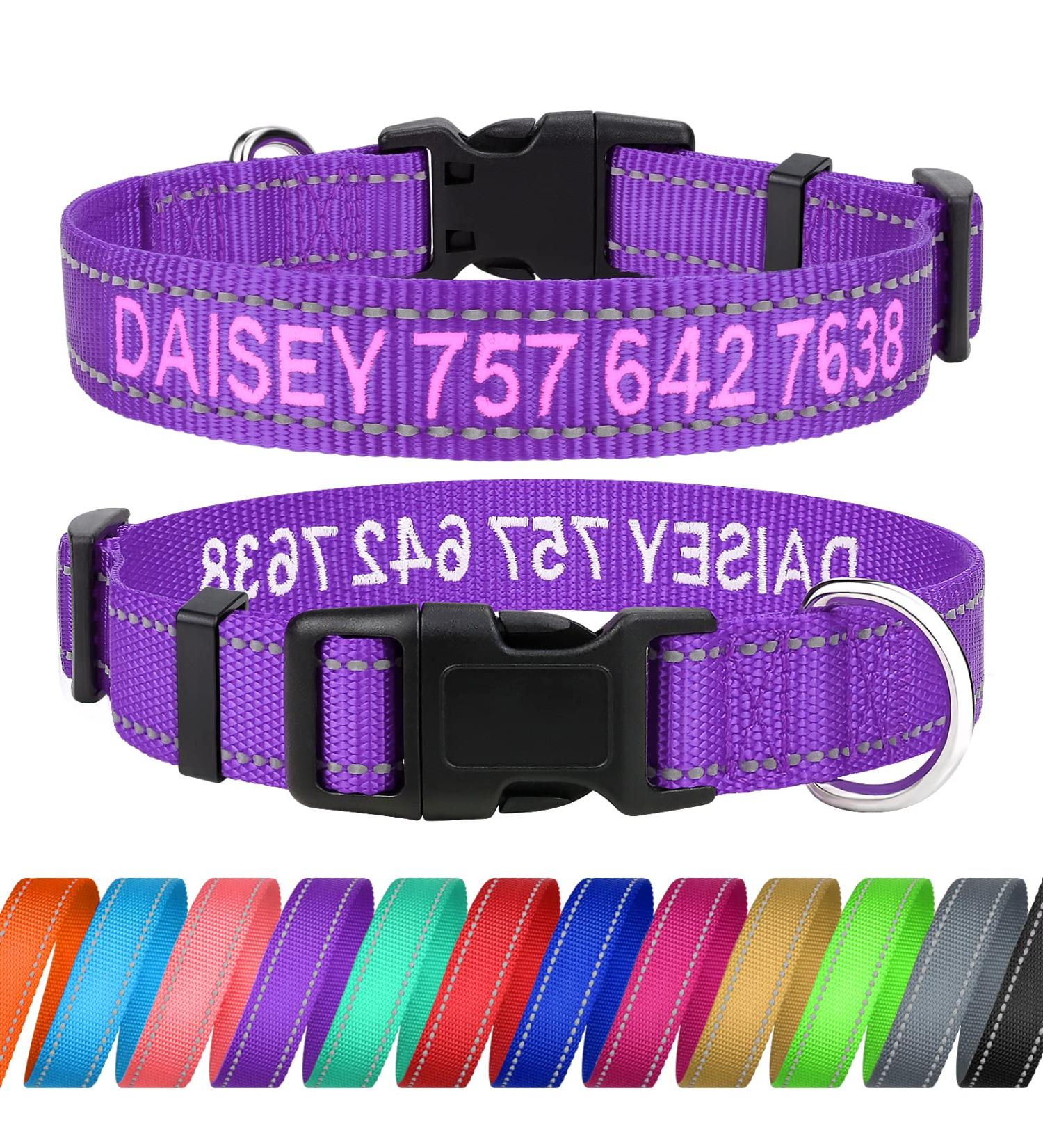 Buy Tagme Personalized Purple Dog Collar for Small Dogs | Embroidered Reflective Nylon with Pet Name & Phone Number - International Shipping Available - Buy Online on SooperMarket.com