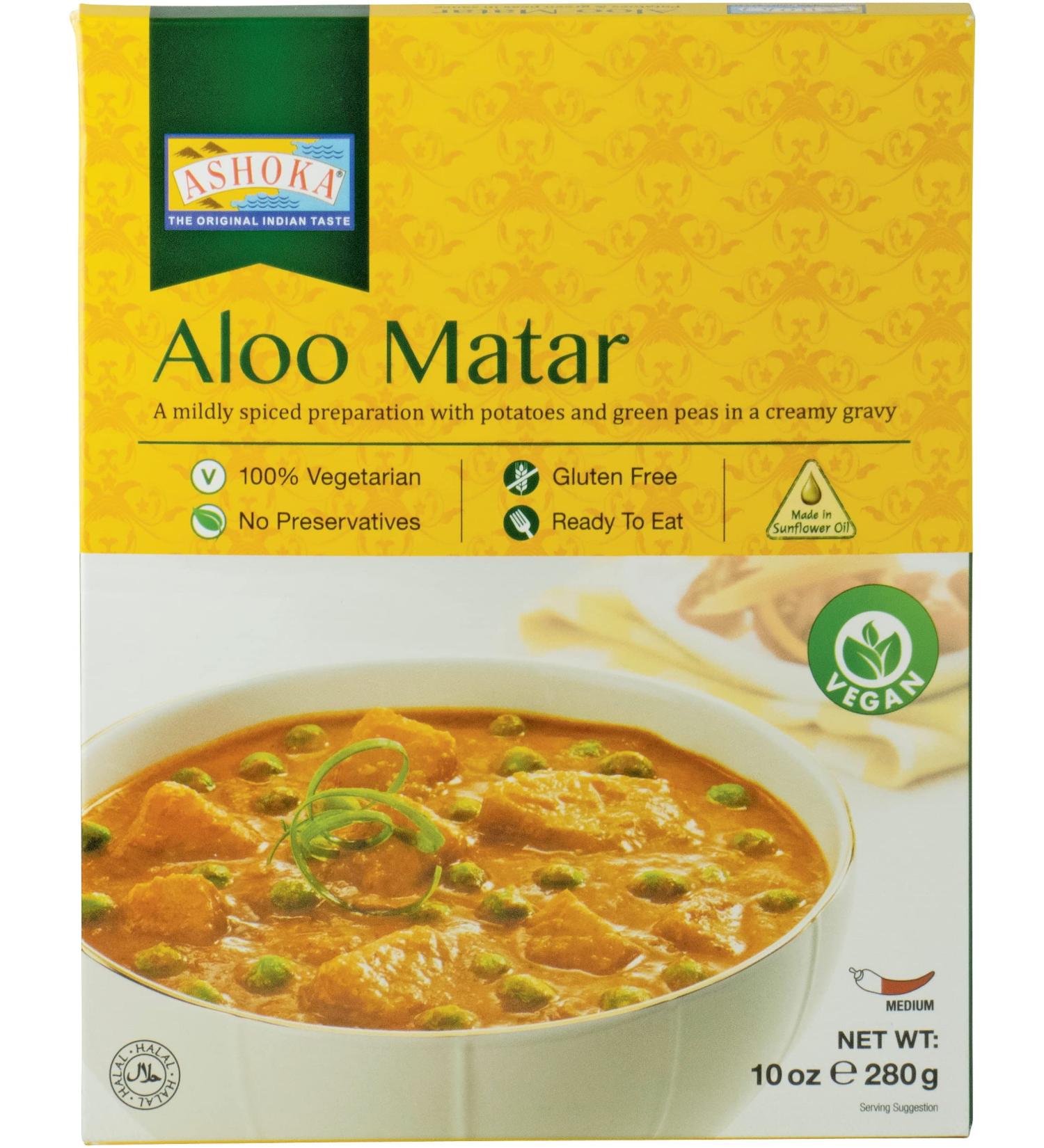 ASHOKA Aloo Matar Ready Meal - Pack of 6 (6 x 280g) | Authentic Indian Cuisine | Buy Online - International Shipping Available - Buy Online on SooperMarket.com