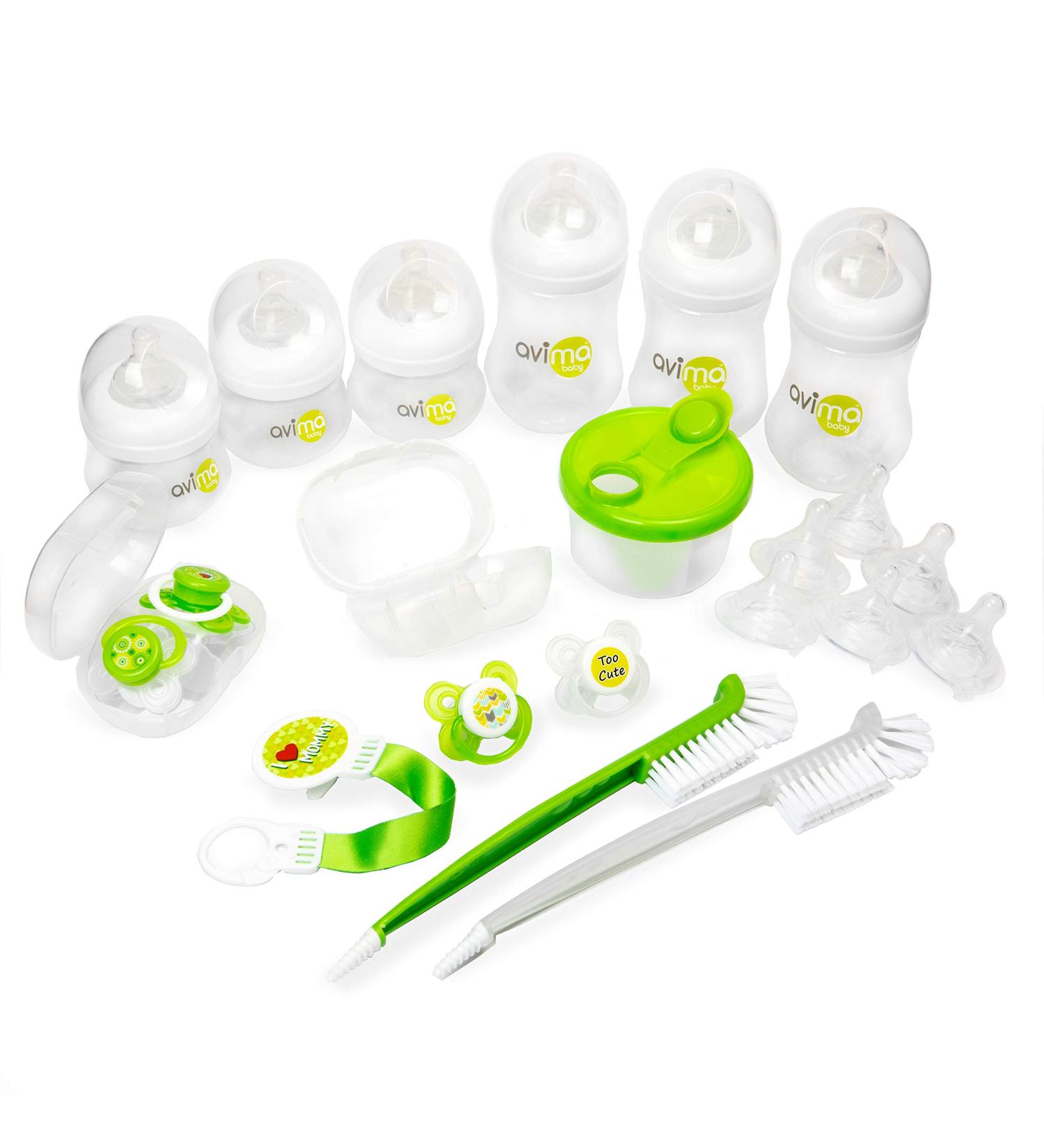 Avima Newborn Baby Bottle Starter Set - Anti-Colic Wide Neck Bottles with Slow and Medium Flow Nipples - 22 Piece Set - Buy Online on SooperMarket.com