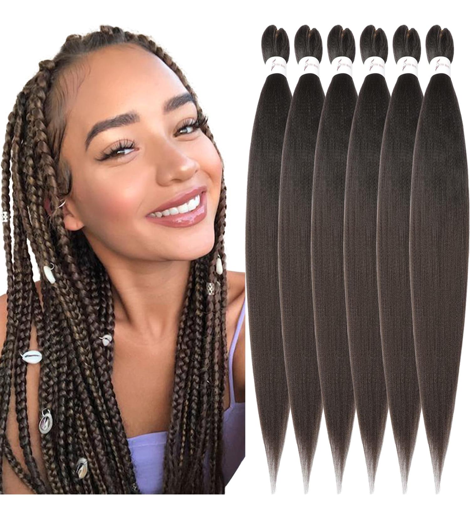 Xusuperb 30 Pre-Stretched Braiding Hair Extensions - Dark Brown Kanekalon (4#) - 6 Packs Yaki Braids - Perfect for Easy Braids - Buy Online on SooperMarket.com