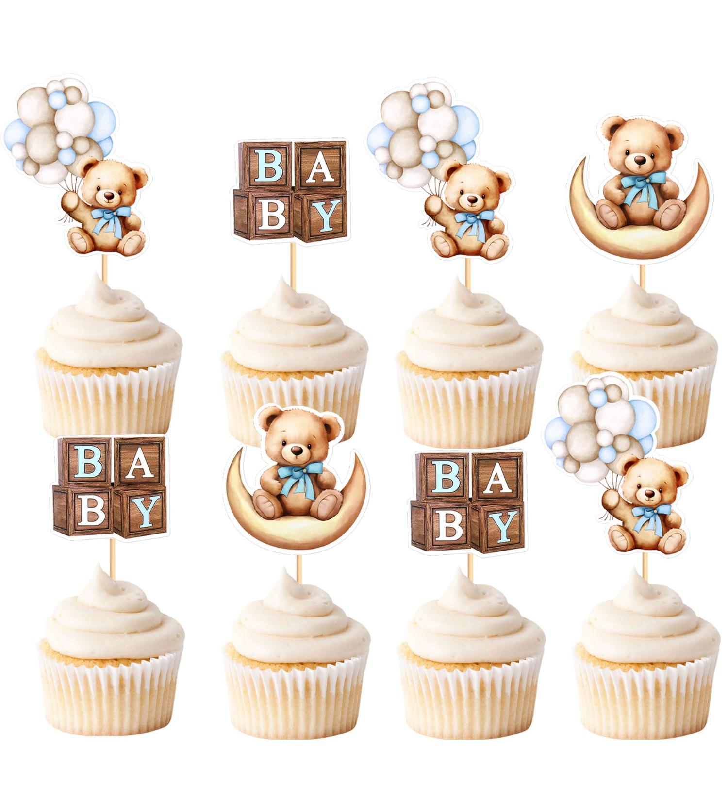 Cyodoos 36 PCS Baby Shower Bear Cupcake Toppers Selection Baby Bear Theme Baby Shower Decorative Supplies Jungle Animal Theme Baby Shower Birthday Party Cake Decorative Supplies blue Blue1 - Buy Online on SooperMarket.com