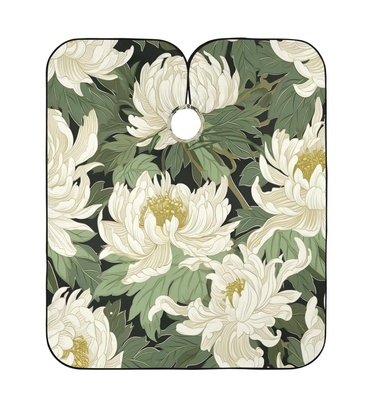 Kigai White Flowers Barber Cape | Waterproof Hair Cutting Cape for Men & Women - Adjustable Snap Closure Professional Salon Accessory - Buy Online on SooperMarket.com