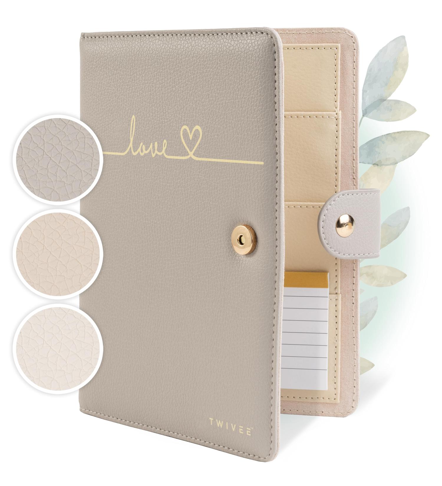 Twive Motherpass Cover (Love) | Magnetic Organizer for German Mother-Child Pass | Notepad Included | 8 Subjects in Taupe & Gold - Perfect Gift for Moms - Buy Online on SooperMarket.com