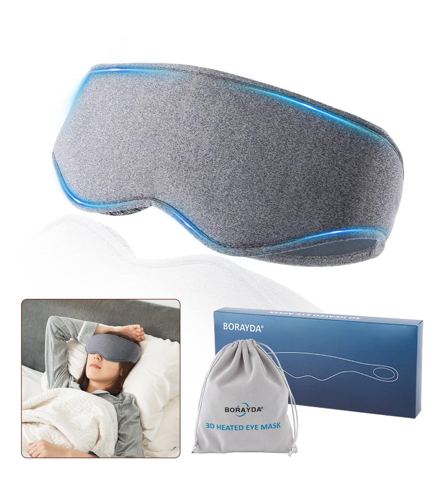 BORAYDA Heated Eye Mask 3D Contouring Cup Sleep Mask - Grey | Soft & Comfortable for Dry Eye, Stye, Blepharitis, Chalazion & Eyestrain - Perfect for Travel, Yoga & Nap - Buy Online on SooperMarket.com