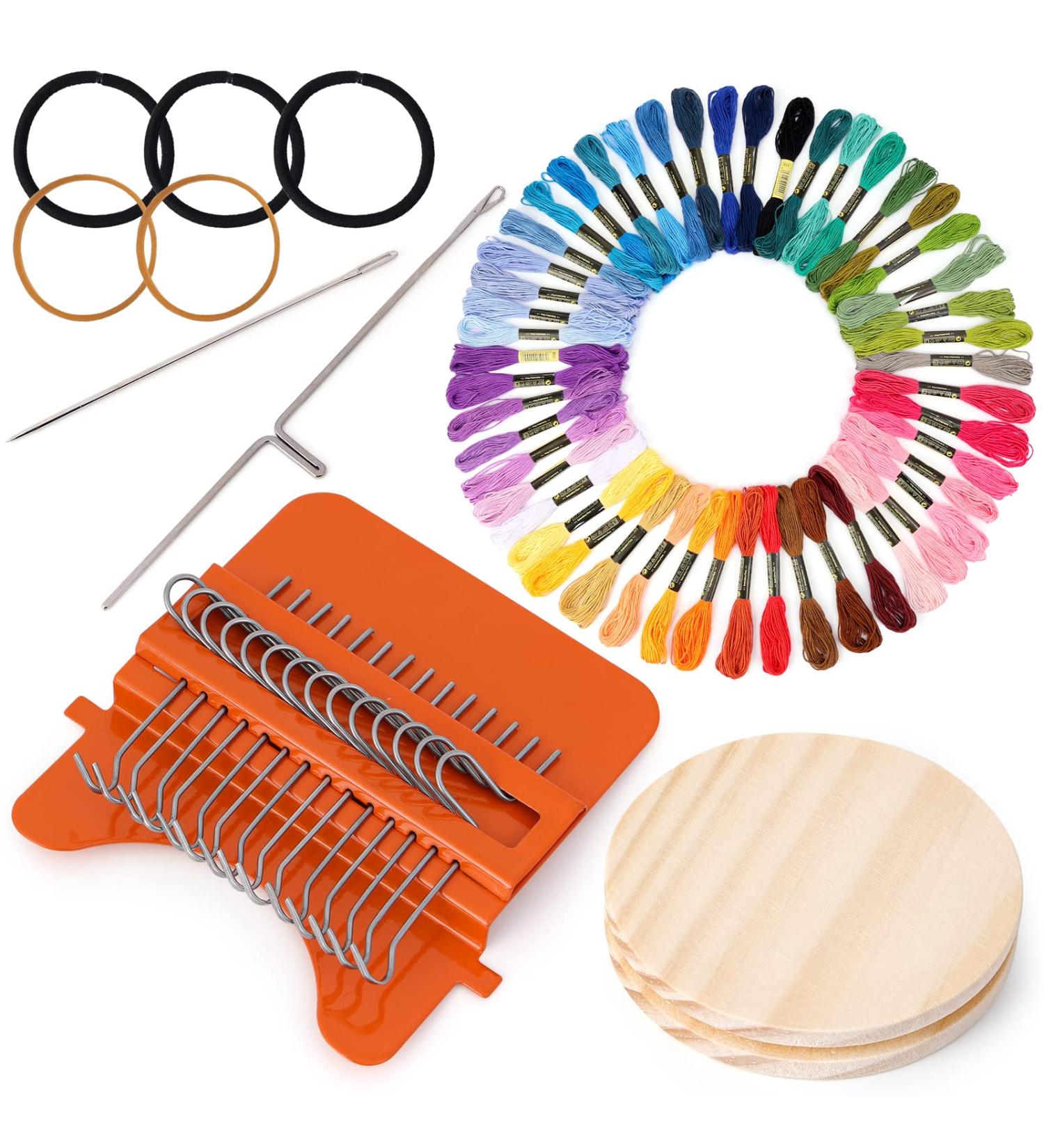 Caydo 14 Hooks Speedweve Darning Mini Loom Machine with 50 Color Darning Threads | Ideal for Quickly Mending Jeans & Socks | DIY Mini Weave Tool for Artful Patterns & Clothes Repair - Buy Online on SooperMarket.com