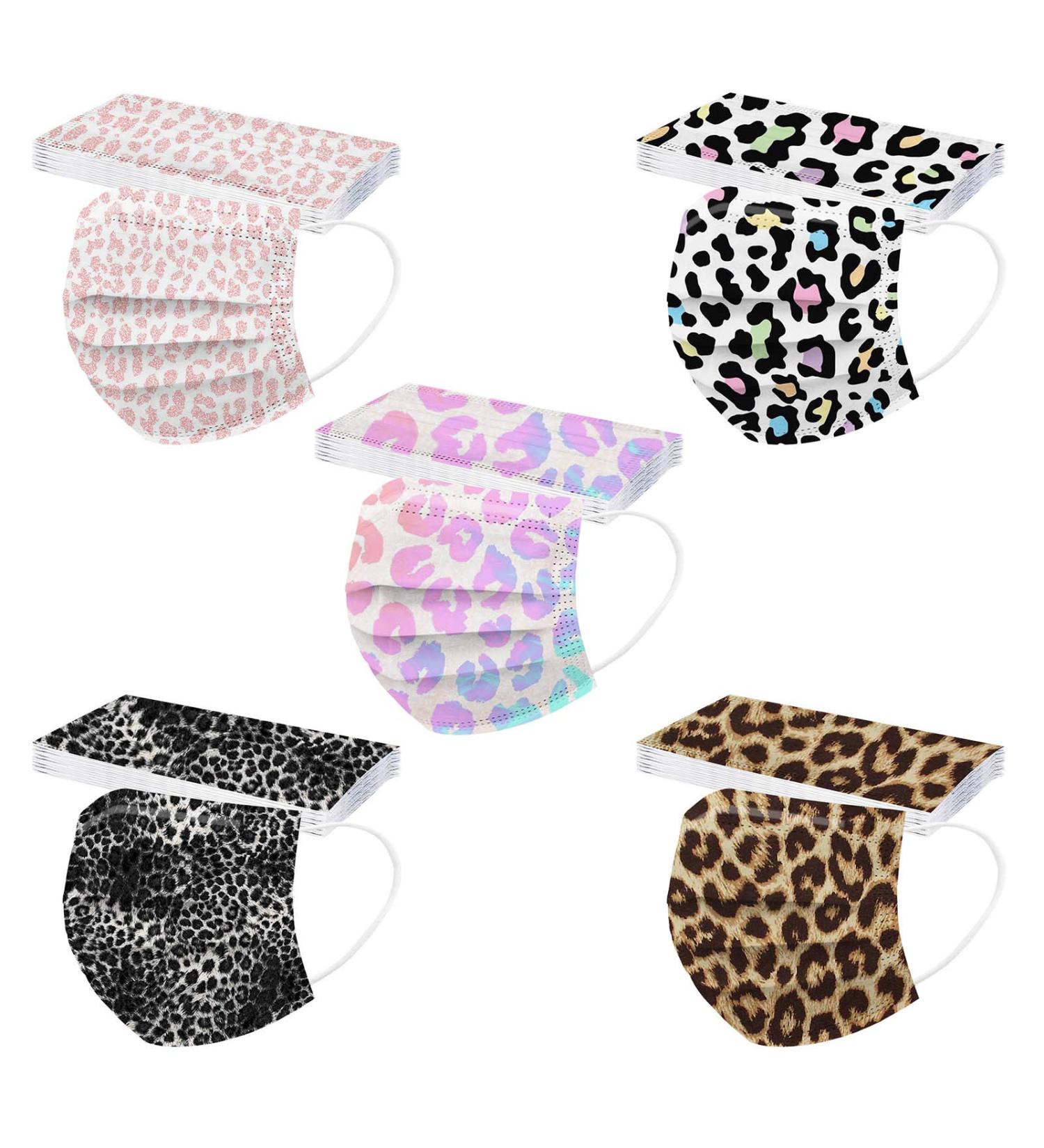 50 Pack Colorful Leopard Cheetah Disposable Face Masks for Women - Breathable 3 Ply Filter Face Protective Dustproof Anti-droplets Bandanas for Adults Men - Mixed Designs - Buy Online on SooperMarket.com