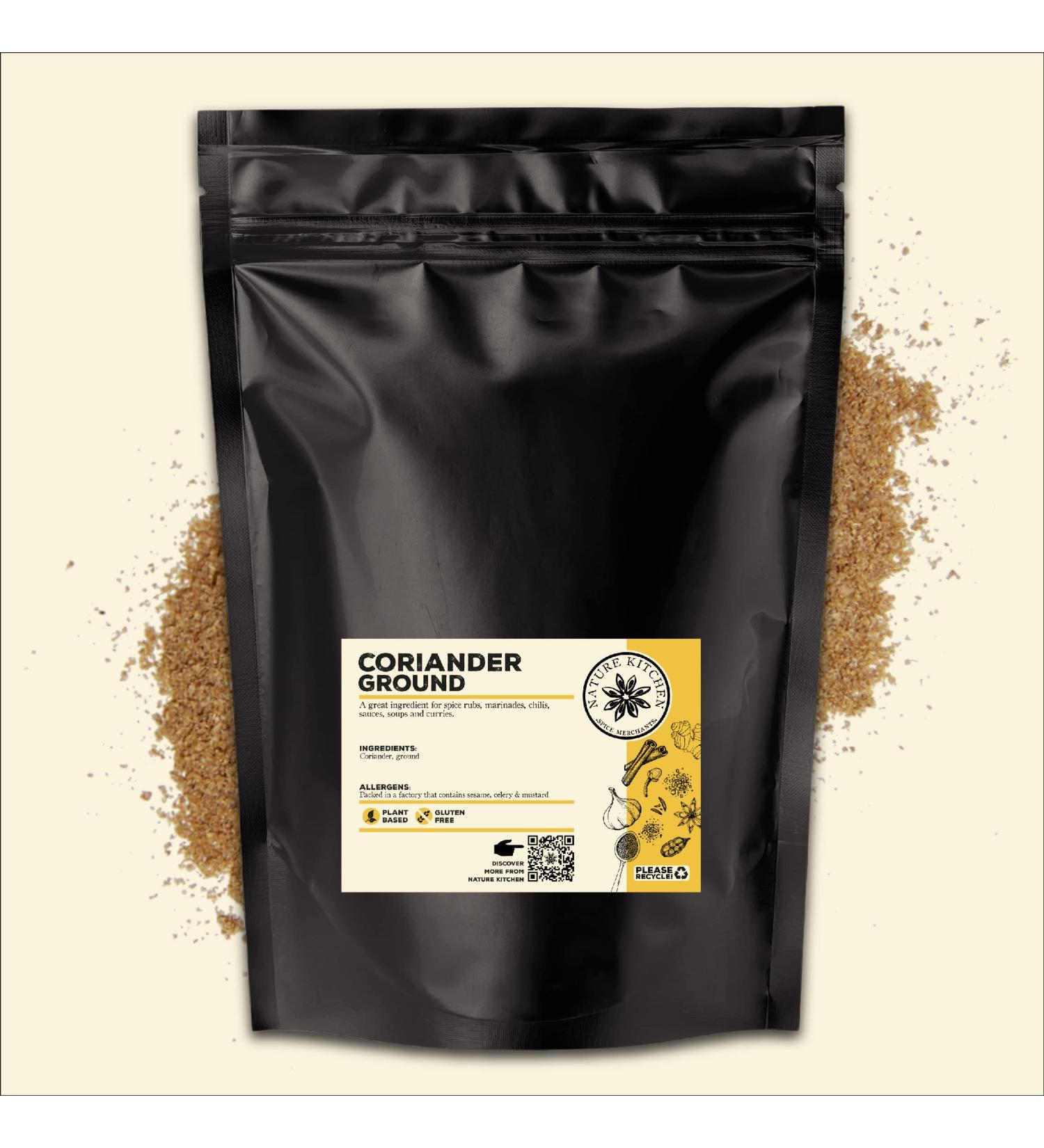Nature Kitchen Coriander Ground 500g - Gluten-Free & Vegan Seasoning Spice for Everyday Cooking - Ideal for Marinades, Sauces, Frying, Baking, and Grilling - Buy Online on SooperMarket.com