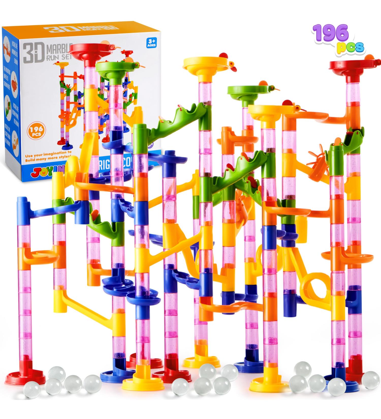 Joyin 196-Piece Multi-Colored Marble Railway Set - Building Blocks & Learning Toys for Kids | Translucent Plastic Parts & Glass Marbles - Buy Online on SooperMarket.com