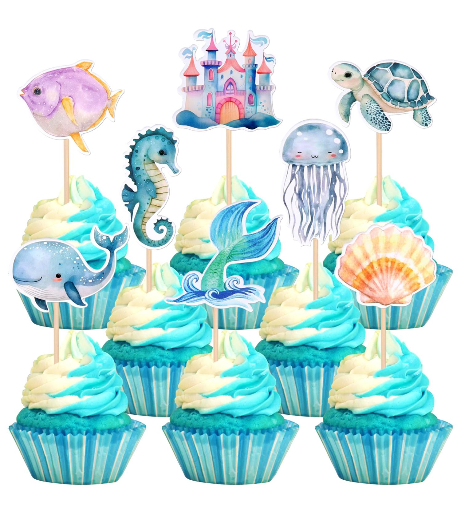 32 Pack Mermaid Cupcake Toppers Under The Sea Octopus Starfish Mermaid Tail Cupcake Picks Jellyfish Seahorse Coral Cupcake Decorations for Baby Shower Under The Sea Party Birthday Cake Decorations - Buy Online on SooperMarket.com