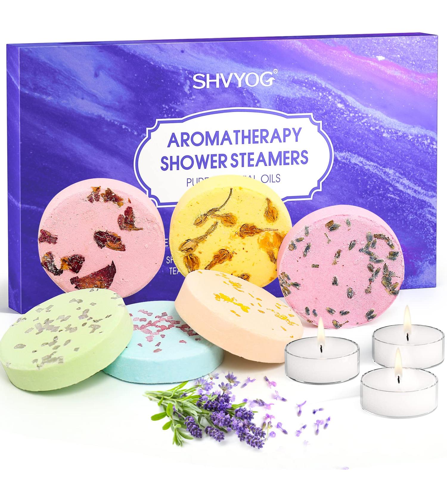 6-Piece Essential Oil Shower Steamers & Tea Candle Bath Bombs Set for Women | Pure Essential Oils | Home Spa Gift | Mother's Day Idea - Buy Online on SooperMarket.com