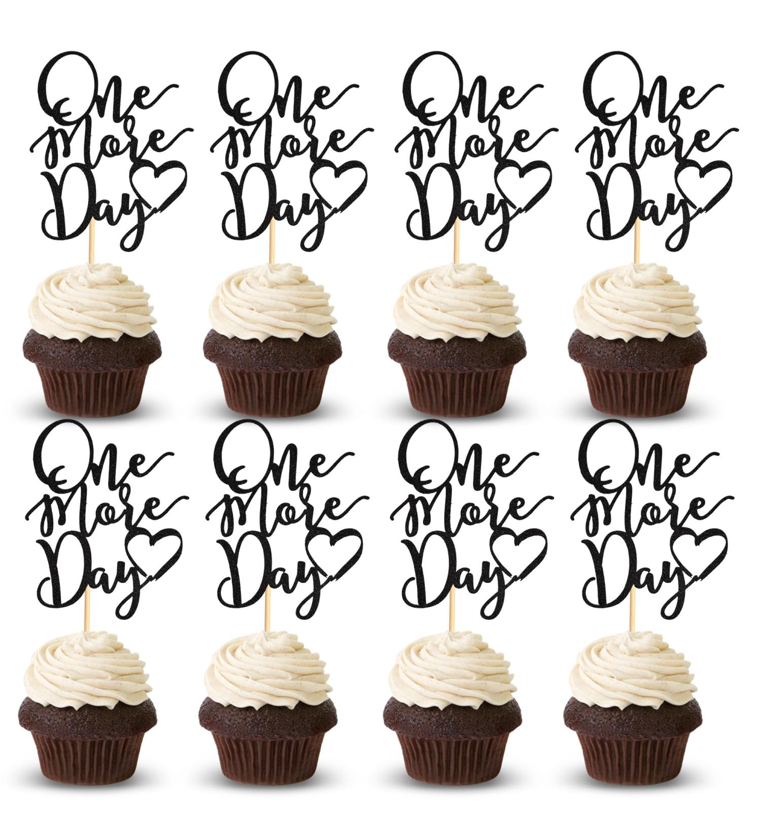 Arthsdite 24Pcs One More Day Cupcake Toppers Glitter Wedding Rehearsal Dinner Cupcake Picks Decoration for Wedding Countdown Theme Party Cake Decorations Supplies - Black Glitter - Buy Online on SooperMarket.com