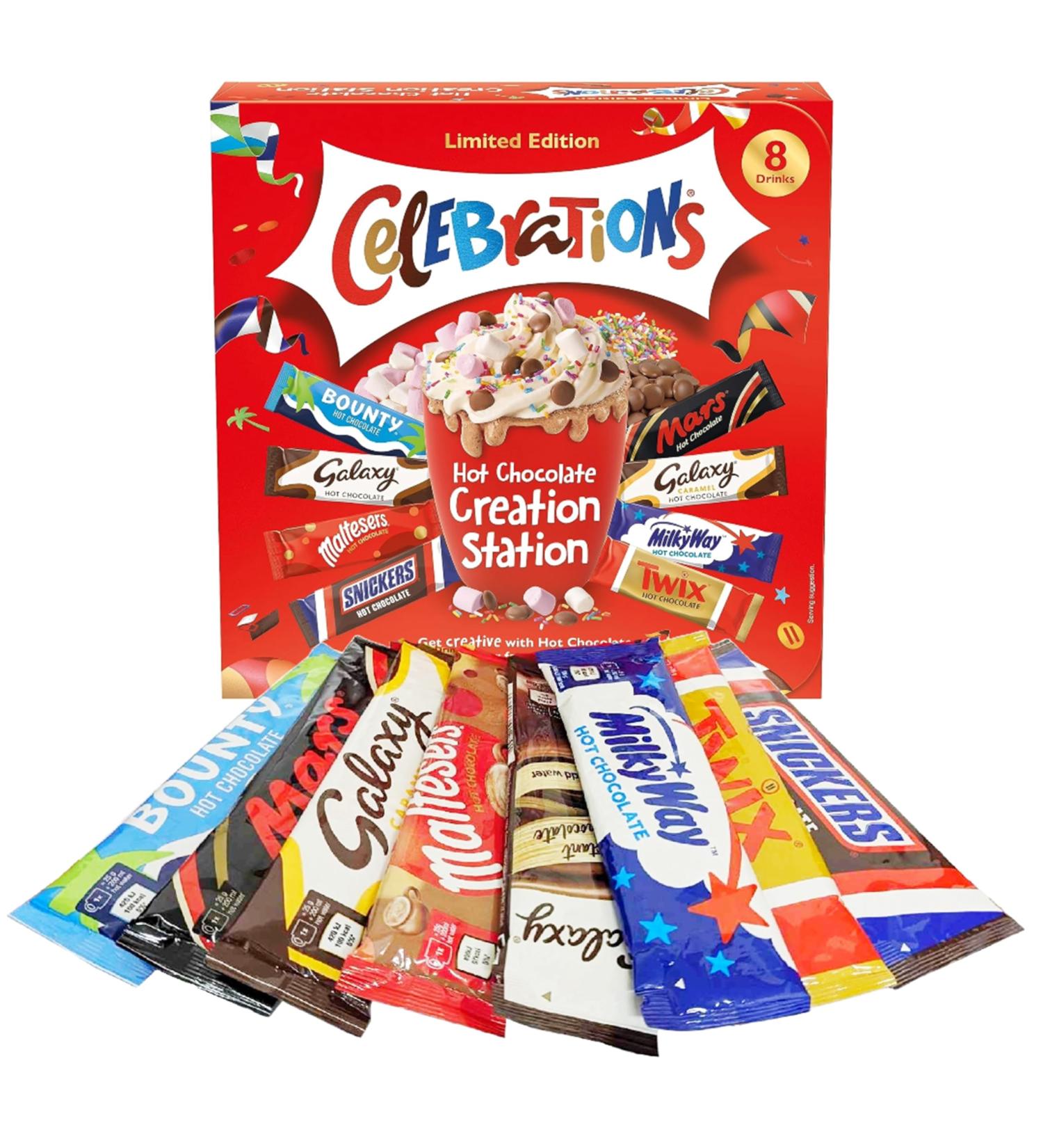 Christmas Celebrations Hot Chocolate Gift Box - Limited Edition 8 Sachets & 3 Toppings Creation Station 265g with Card - Perfect Stocking Filler or Secret Santa Gift - Buy Online on SooperMarket.com