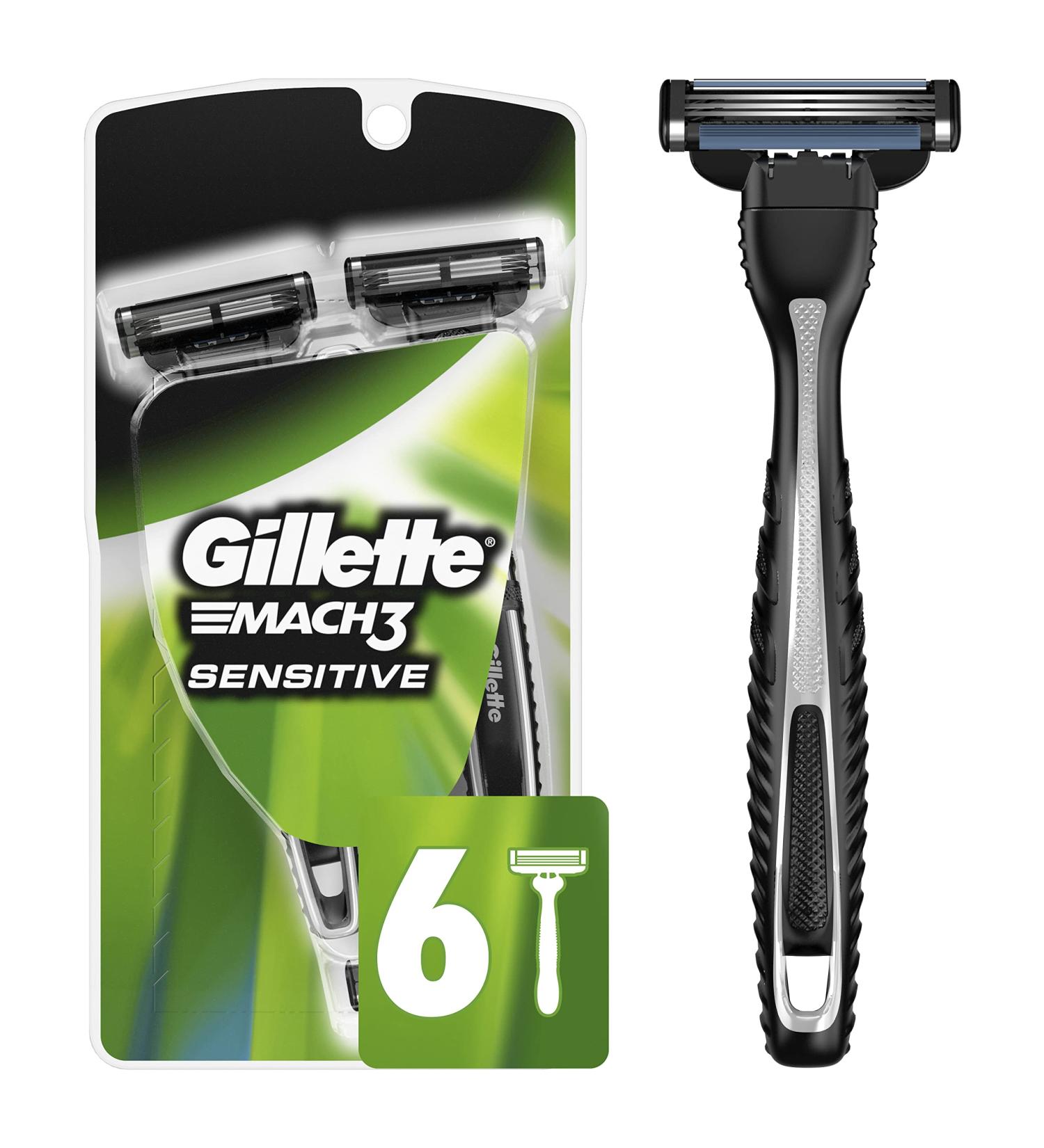 Gillette Mach3 Disposable Razors for Men - 6 Count | Sensitive Skin Design - Buy Online on SooperMarket.com