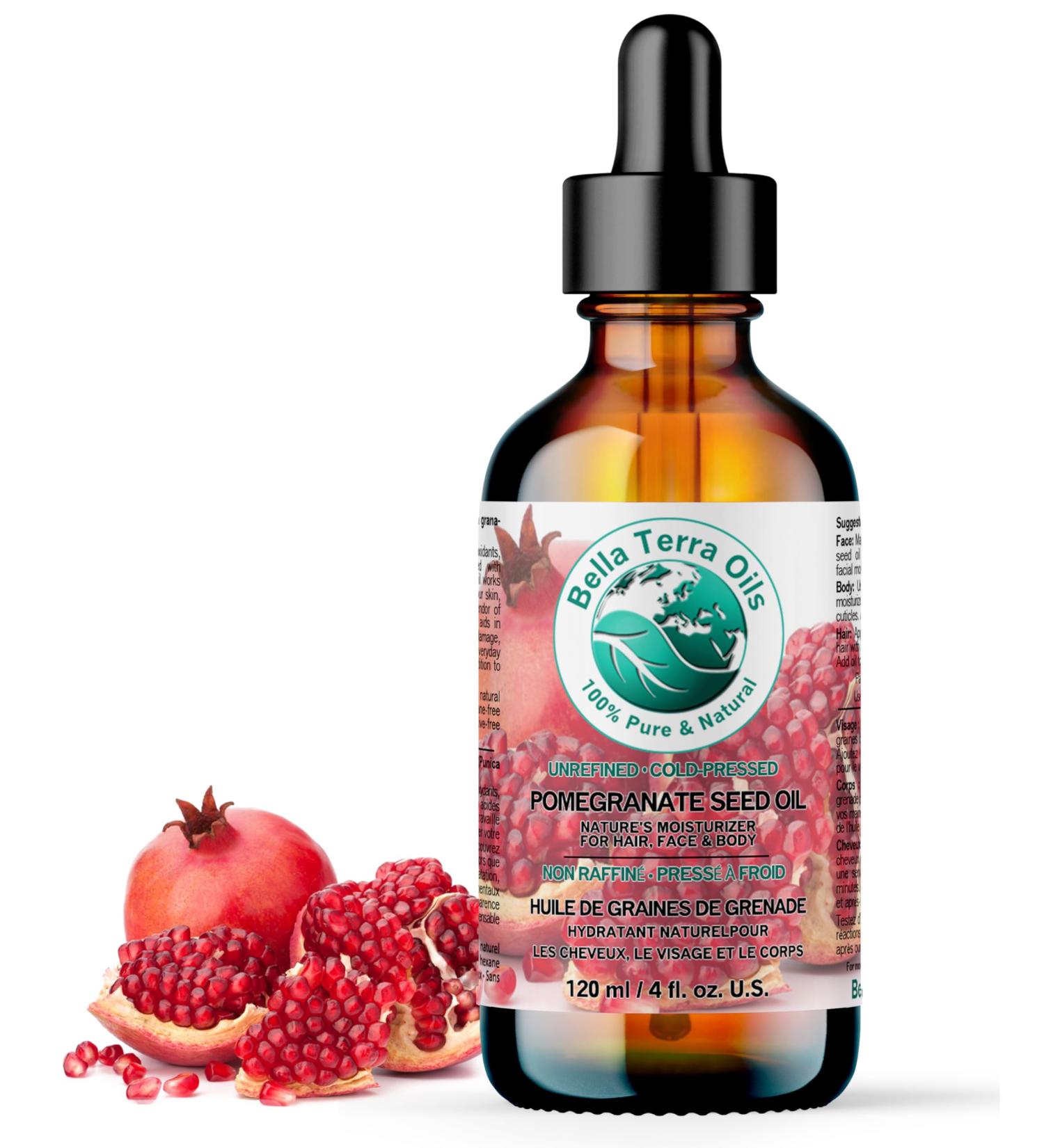 Pomegranate Seed Oil. 120 ml 100% Pure Cold-pressed Unrefined Organic Natural Moisturizer for Skin Hair. Rich in Antioxidants. Bella Terra Oils. 120 ml (Pack of 1) - Buy Online on SooperMarket.com