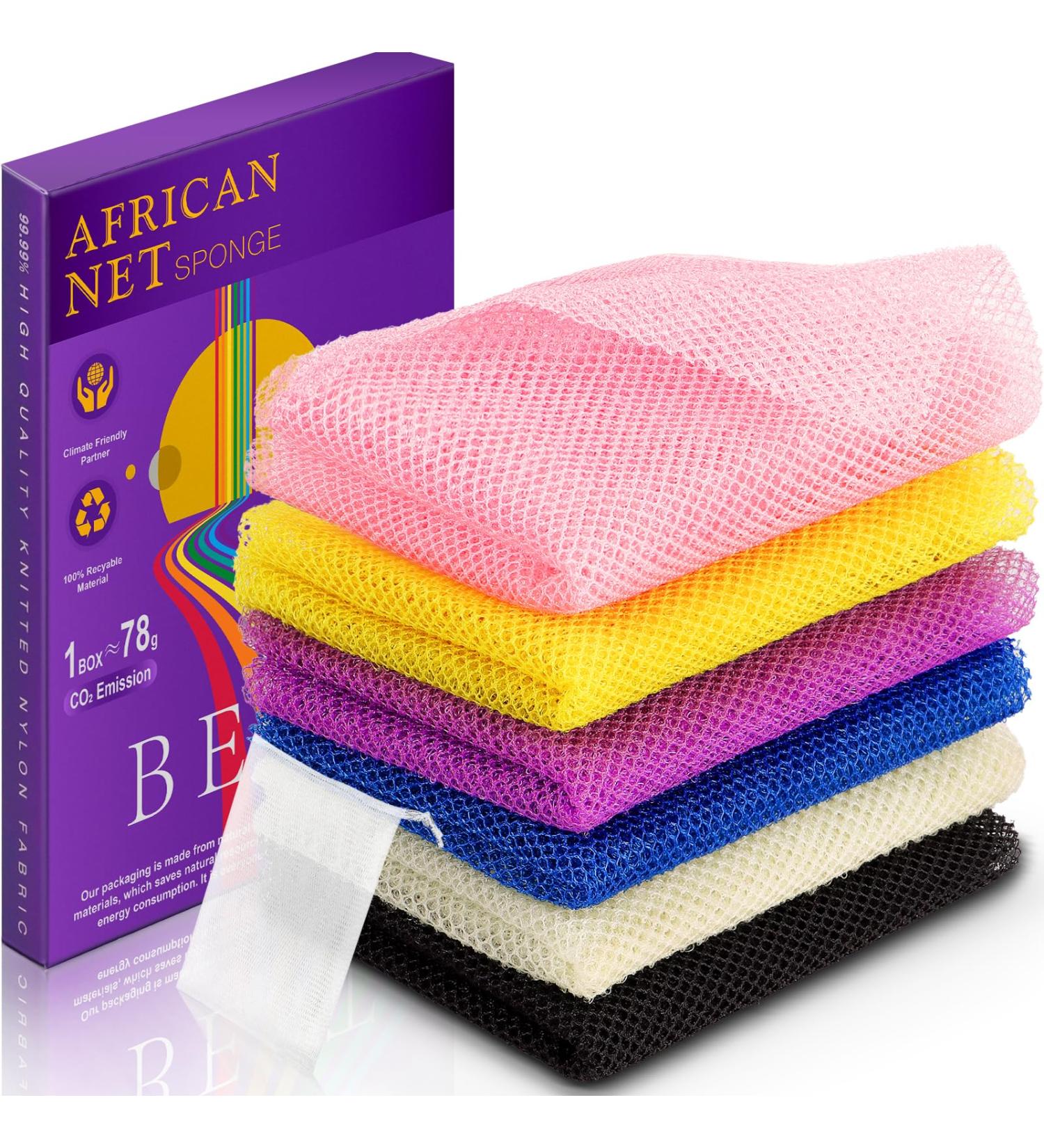 6-Piece African Net Sponge Set - Shower Exfoliation & Body Scrubs for Smooth Skin - Ideal for Daily Use (Yellow & White) - International Shipping Available - Buy Online on SooperMarket.com