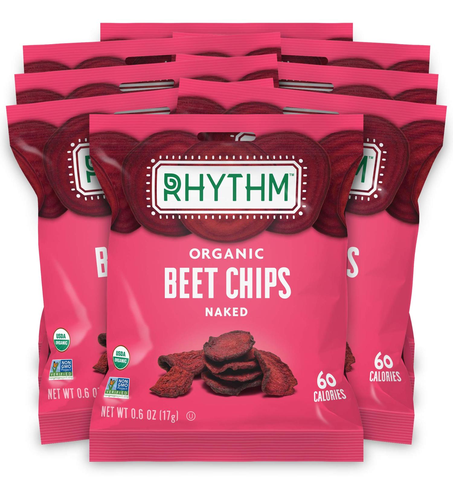 Organic Rhythm Superfoods Beet Chips - Naked, Vegan, Gluten-Free Snacks - 0.6 oz (Pack of 8) - Buy Online on SooperMarket.com