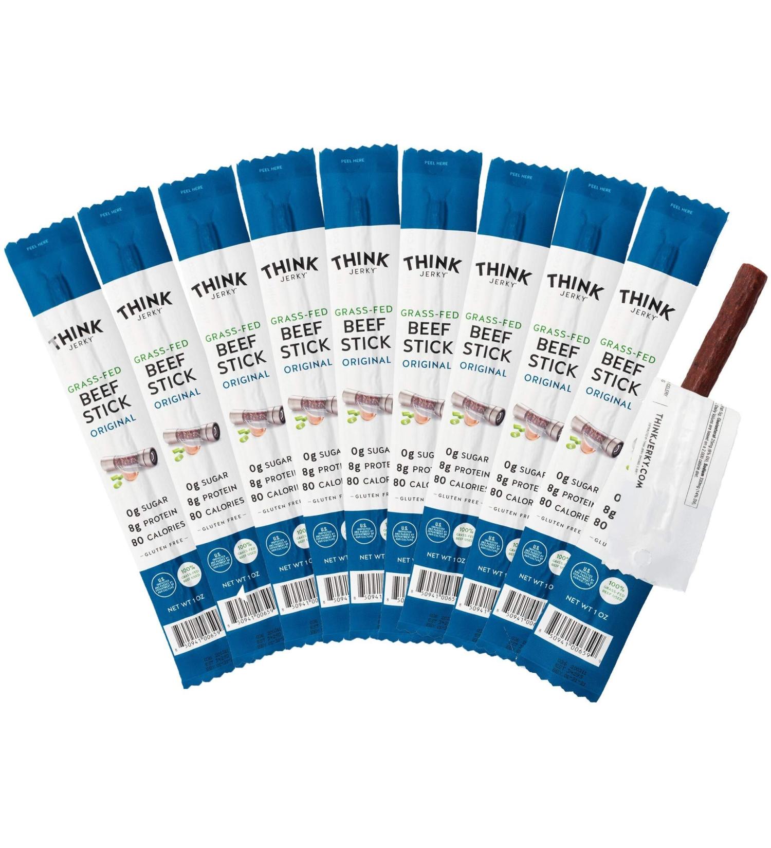 Think Jerky Grass-Fed Beef Sticks - Sugar Free, Gluten Free, Non-GMO, No Nitrates - Keto & Paleo Snack - High Protein, Low Carb - 1 oz (10 Pack) - Buy Online on SooperMarket.com