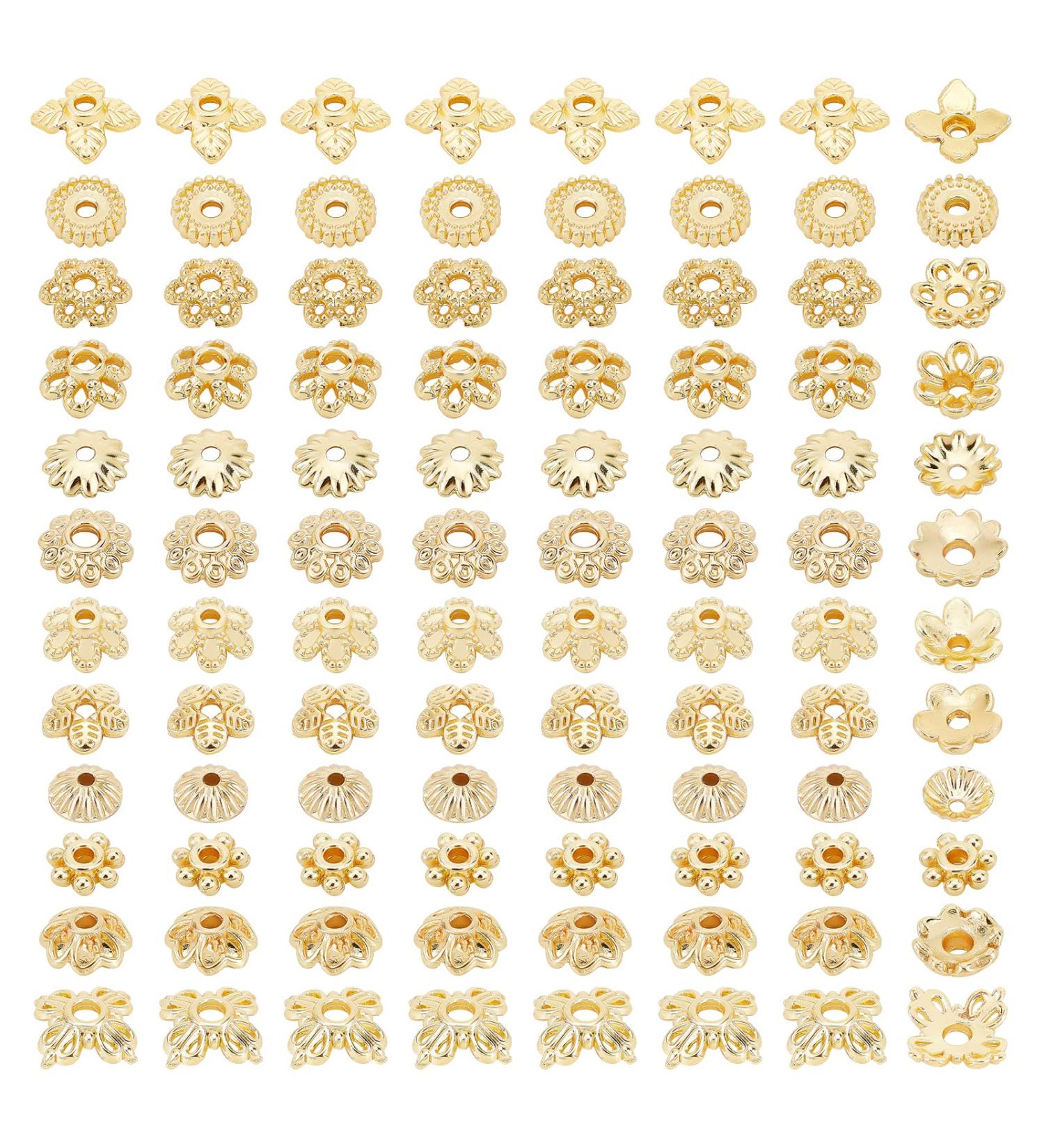 PandaHall 144pcs 24K Gold Plated Flower Bead Caps - 12 Styles Brass End Caps for DIY Jewelry Crafts - Buy Online on SooperMarket.com