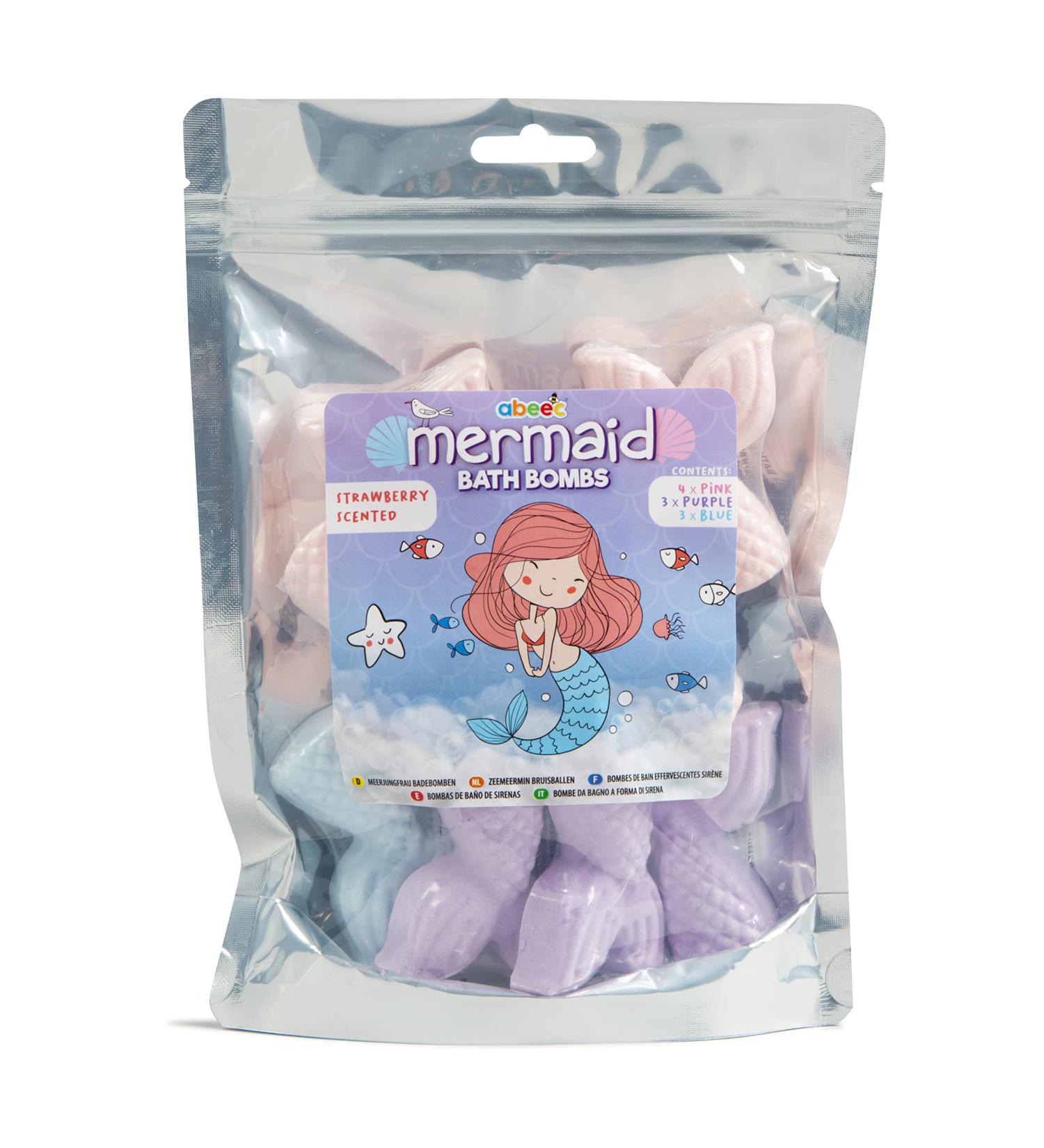 Abeec Mermaid Bath Bombs Set - 10 Pink, Purple, and Blue Fizzy Bubble Bath Bombs for Kids - Perfect Children's Gifts - Buy Online on SooperMarket.com