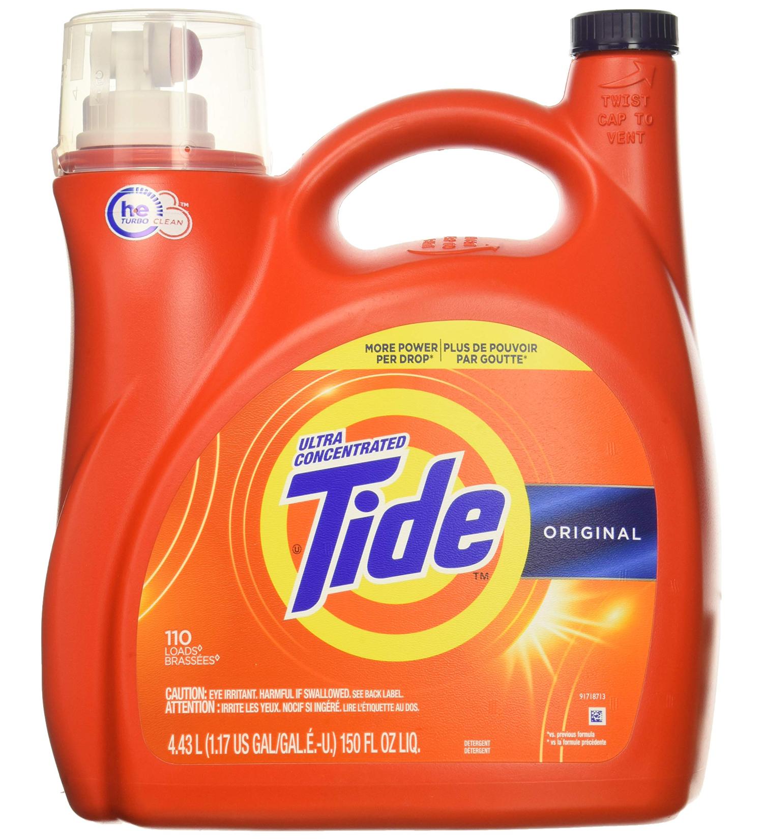 Tide Original 037000777335 High Efficiency Laundry Detergent 150 Oz / 4.43L Mega Value Size -110 Loads (2x Ultra Concentrated) More Power Per Drop Original 150 Fl Oz (Pack of 1)