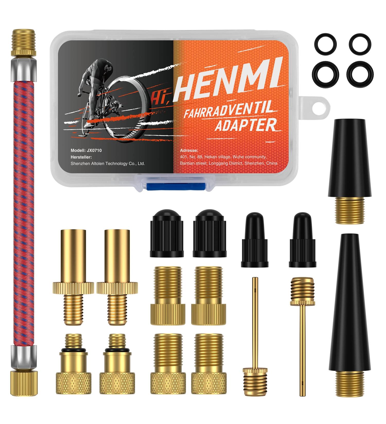 Henmi Bicycle Valve Adapter Set - Universal Fit for All Valves Includes Auto French Air Pump Ball Needle & Compressor Adapters with Sorting Box - Buy Online on SooperMarket.com