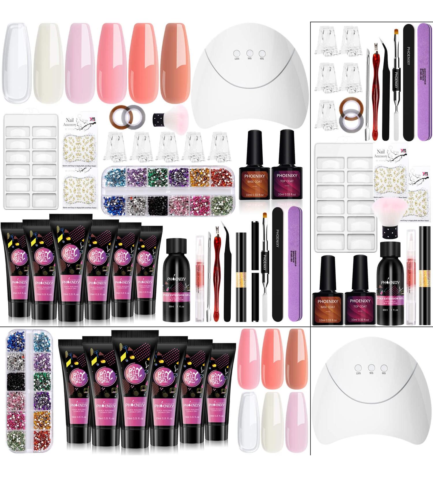 Phoenixy Poly Nail Gel Kit | 6 Colors Extension Gel with 36W UV/LED Lamp | Manicure Beginner Gift Set - Buy Online on SooperMarket.com