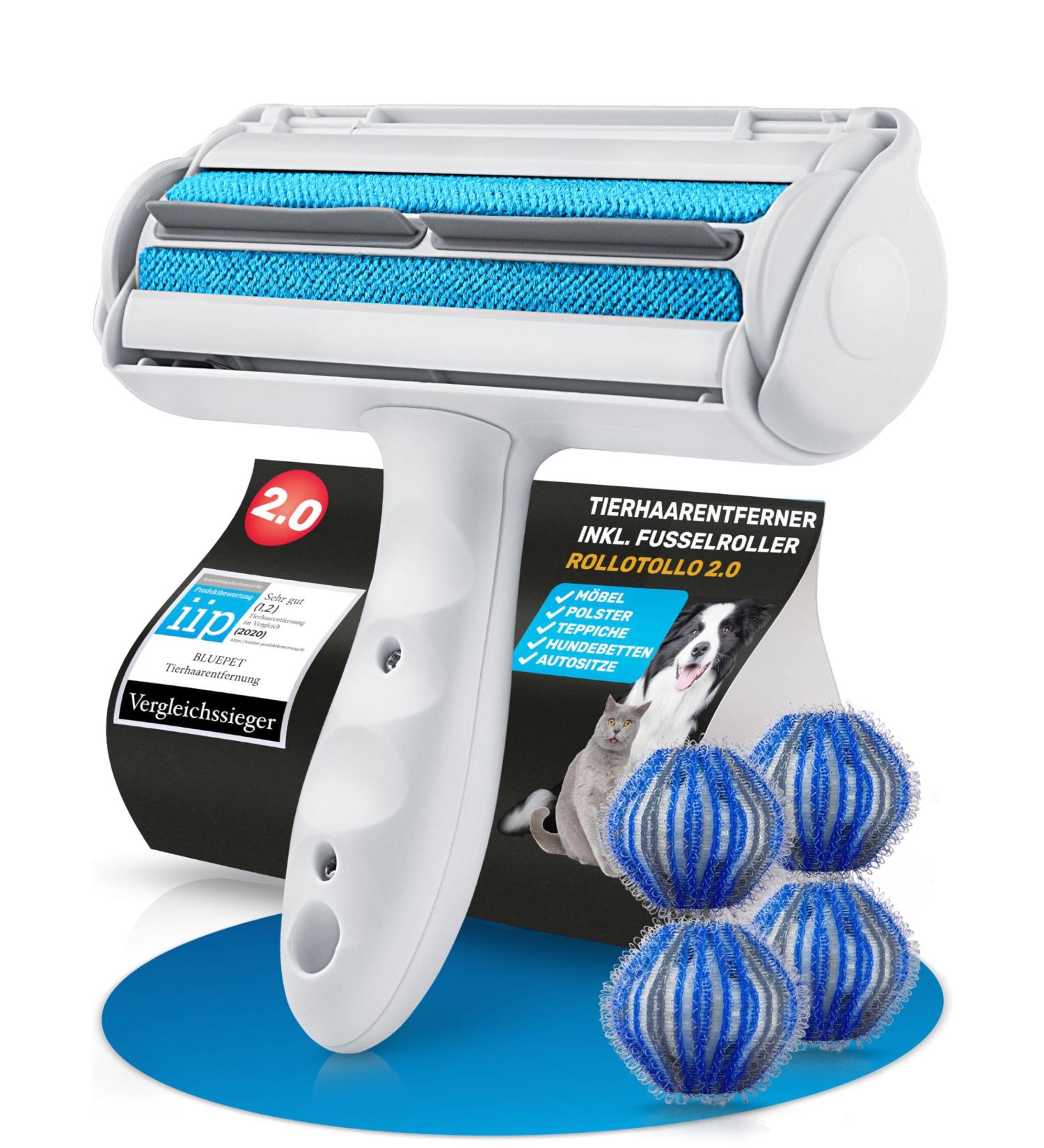 Bluepet Rollotollo Self-Cleaning Lint Roller | Pet Hair Remover for Dogs & Cats | Includes 4x Laundry Balls | International Shipping Available - Buy Online on SooperMarket.com