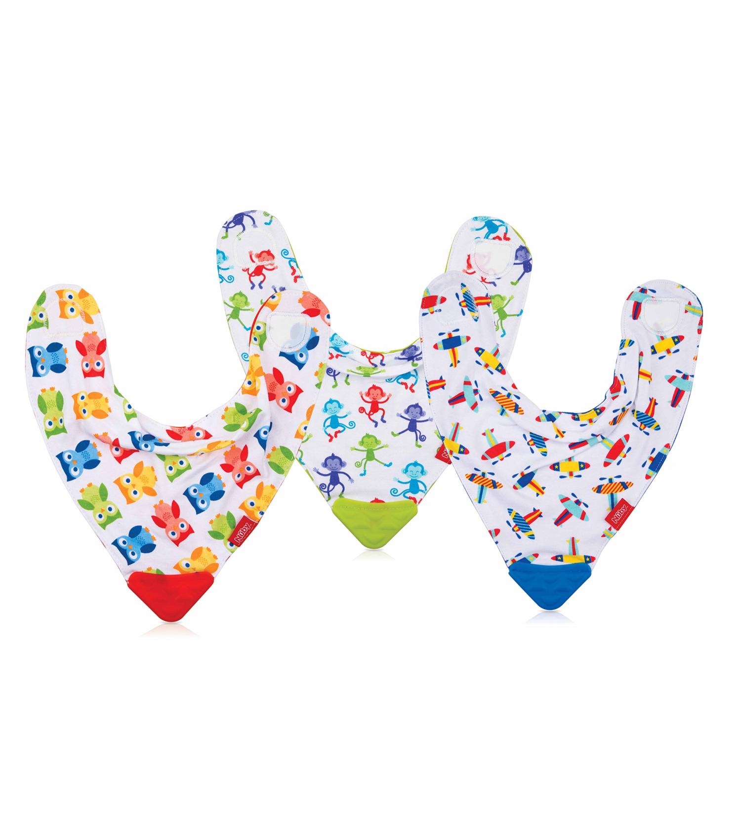 Nuby ID4290 Bandana Bib with Teething Ring - Stylish & Functional Baby Bib - Assorted Colors - Shop Internationally Now! - Buy Online on SooperMarket.com