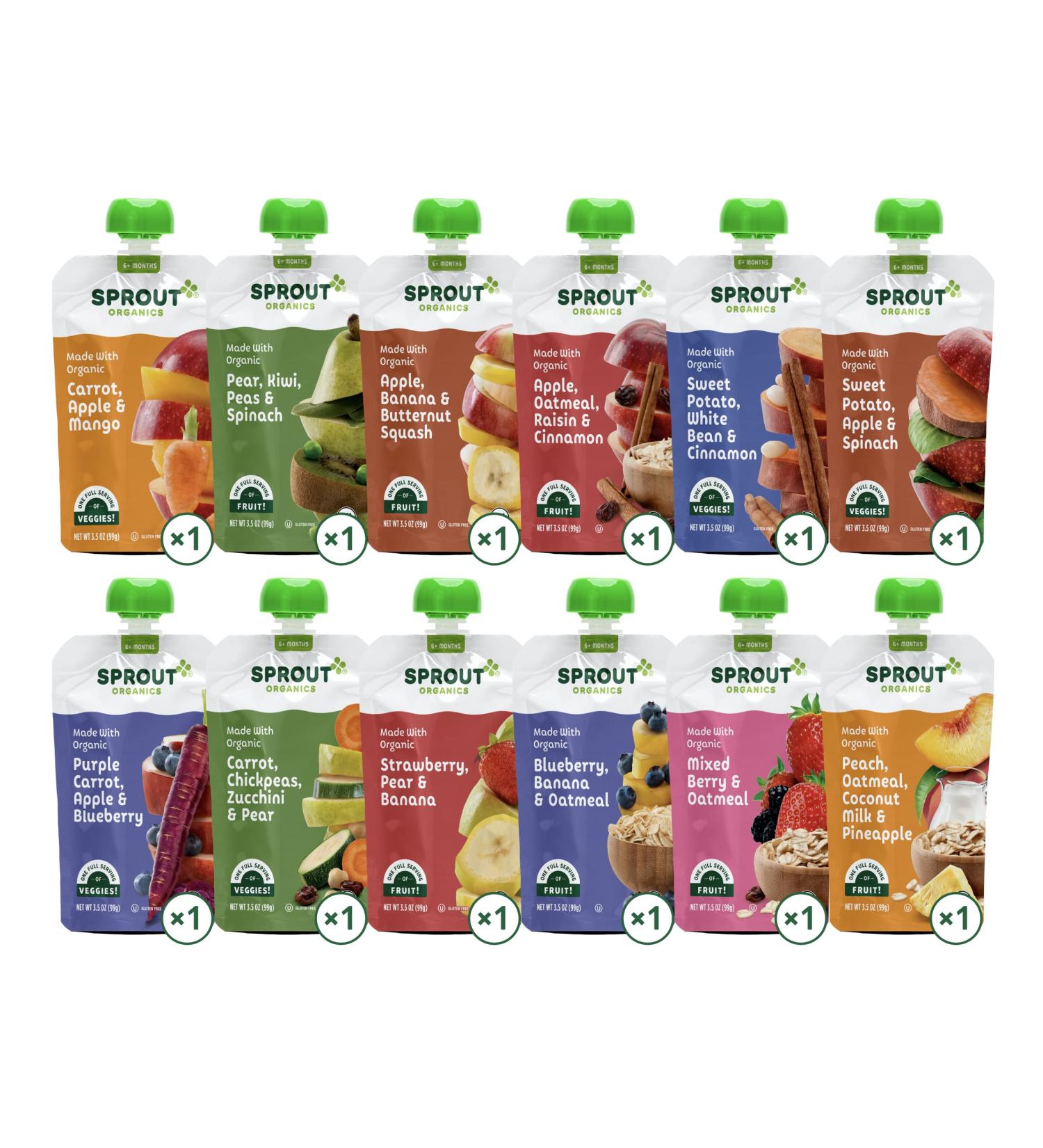 Sprout Organic Baby Food Stage 2 Pouches 12 Flavor Fruit Veggie & Grain Variety Sampler 3.5 Oz (Pack of 12) - Buy Online on SooperMarket.com