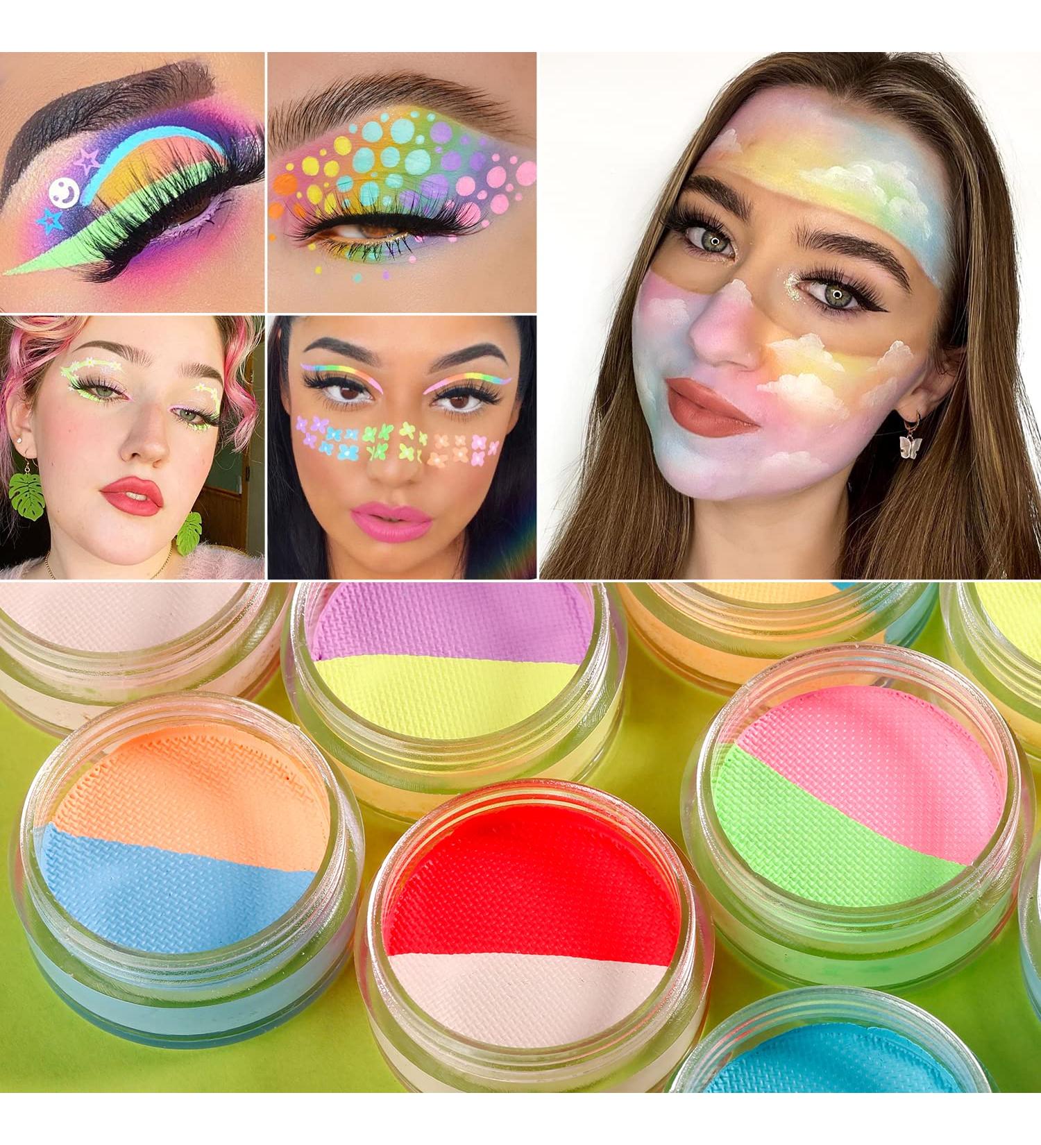 Ecofavor Water Activated UV Reactive Pastel Cake Eyeliner - 10 Colors Hydra Eye Liner for Face & Body - Glow in Blacklight for Halloween & Club Makeup - Buy Online on SooperMarket.com