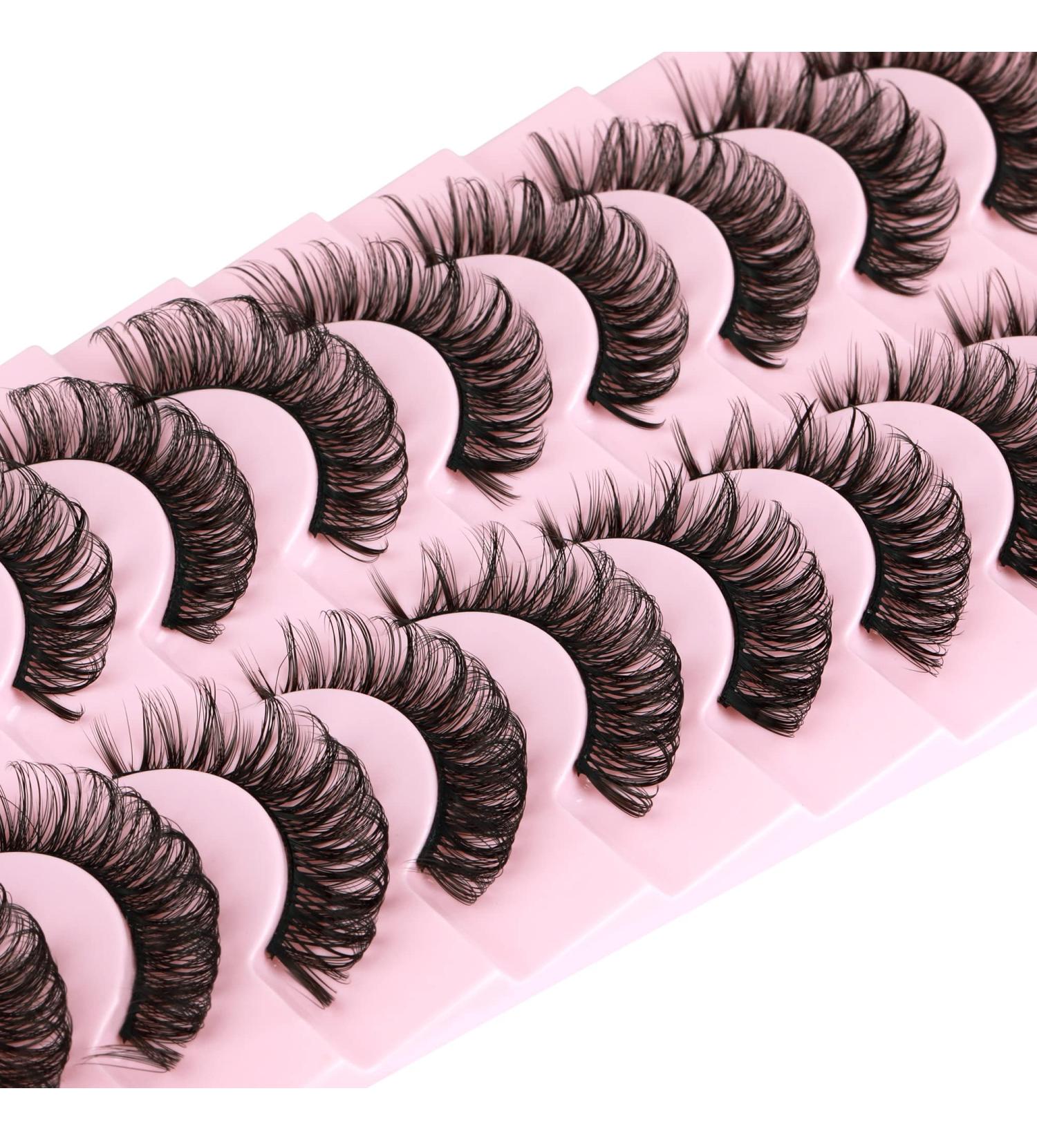 False Eyelashes Russian Strip Lashes D Curl 10 Pairs - Fluffy Extension Volume & Faux Mink Pack - 2 Styles Mixed - Dazzle with Style i-i - Buy Online on SooperMarket.com