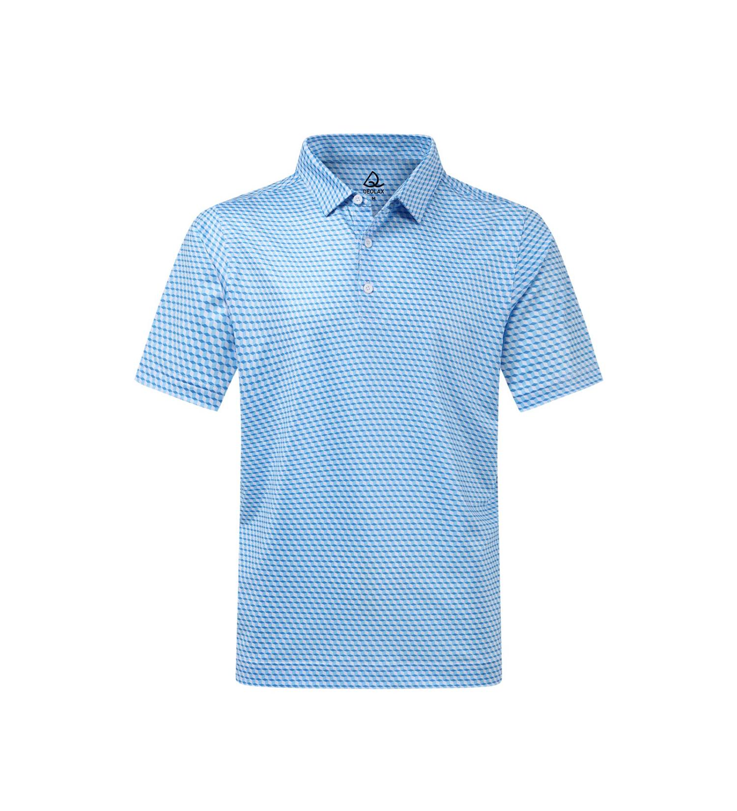 DEOLAX Men's Performance Moisture Wicking Golf Polo Shirt - Blue Grid | Dry Fit, Long & Short Sleeve, Casual - Size Large - Buy Online on SooperMarket.com