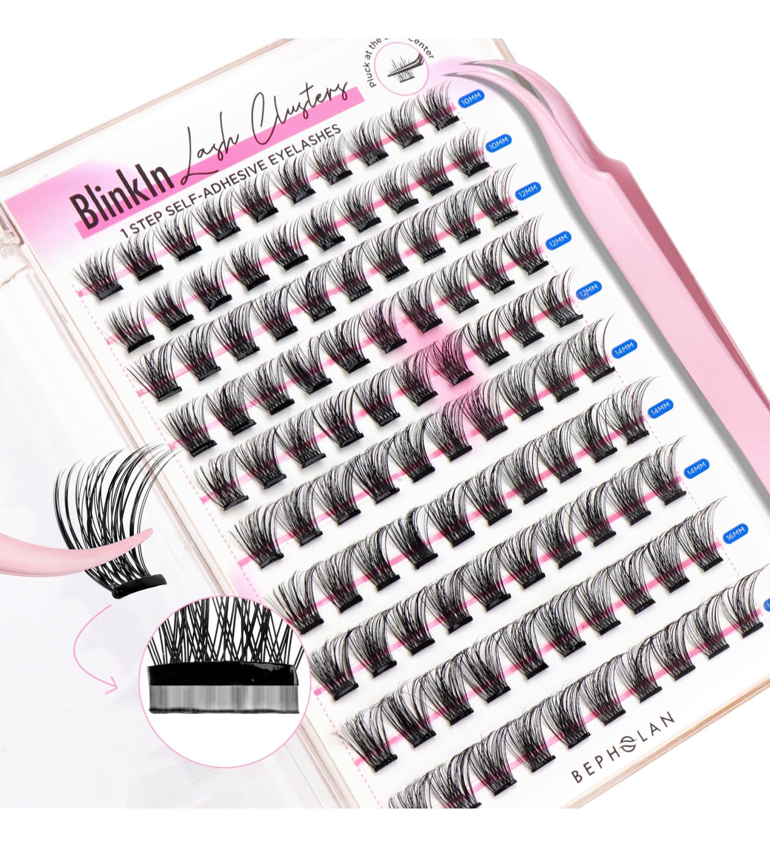 BEPHOLAN Self-Adhesive Lash Clusters Kit - 100pcs D Curl Eyelashes (10-16MM) with Tweezers - No Glue Needed for Easy Application - Buy Online on SooperMarket.com