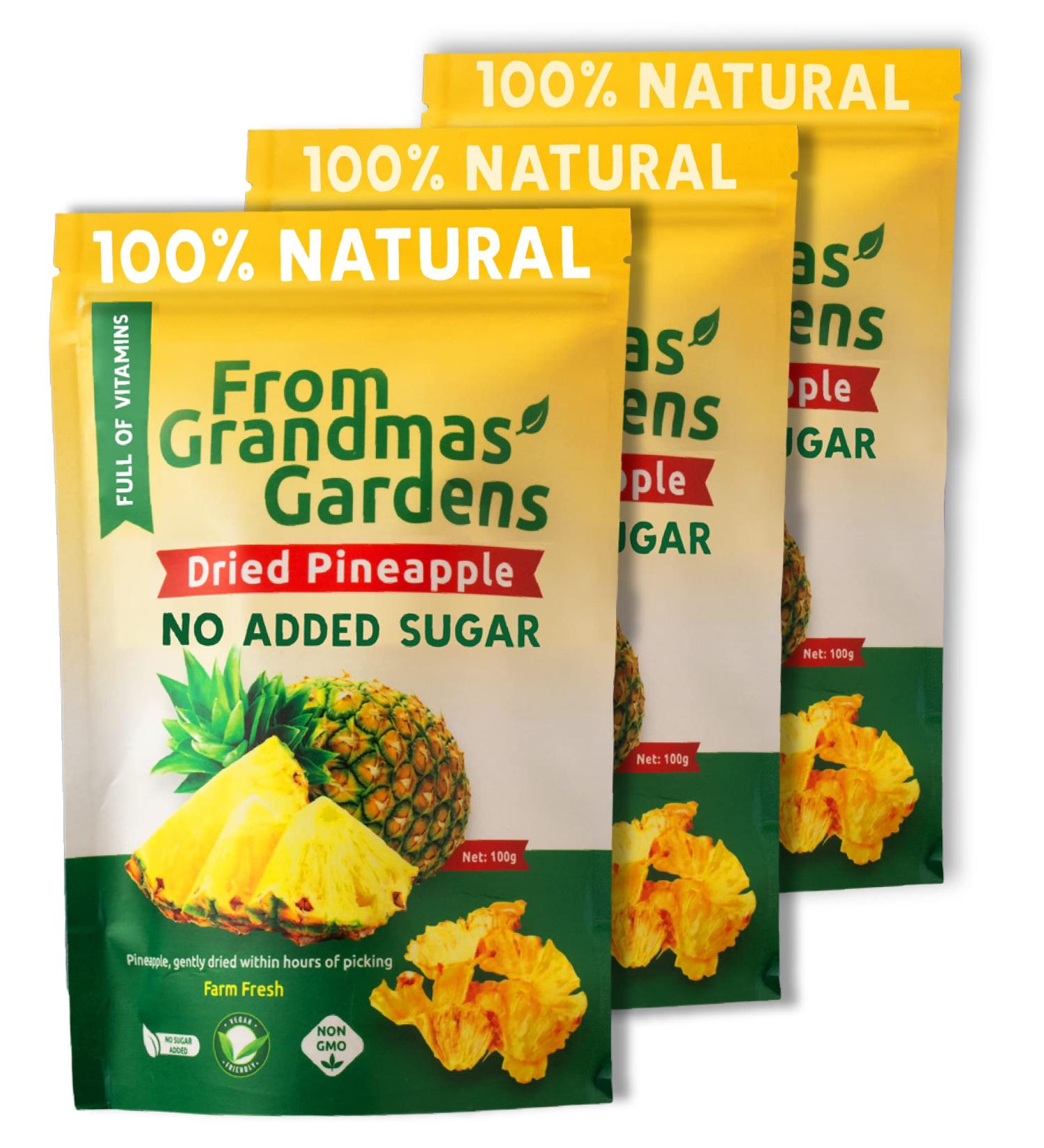 Dried Pineapple - From Grandmas Gardens | 3 x 100g | Healthy Vegan Snack | 100% Natural | No Added Sugar | Rich in Vitamins | No Preservatives | GMO free 3 pack - Buy Online on SooperMarket.com