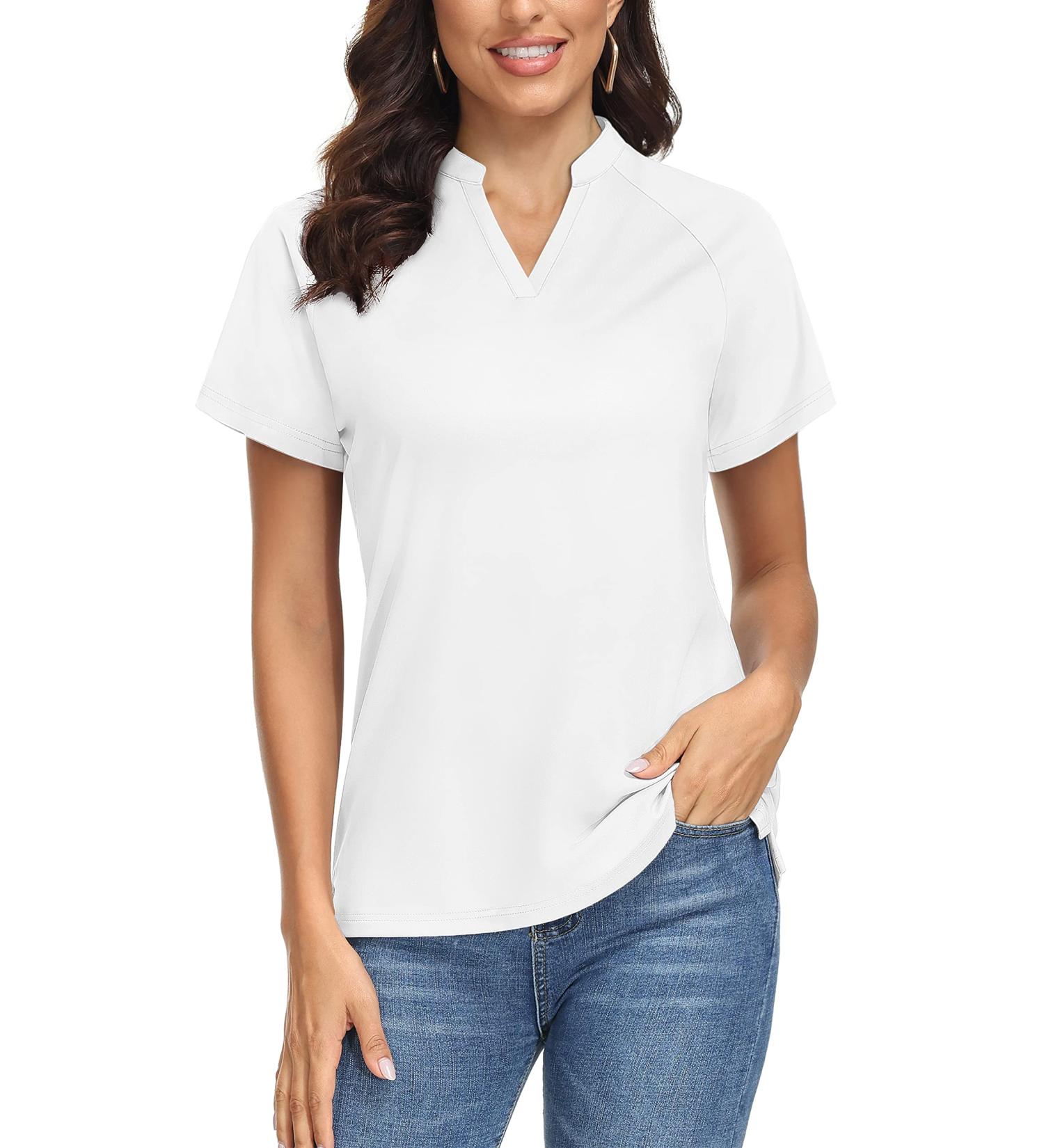 TACVASEN Women's V Neck Golf Polo Shirt - White, Medium | UPF 50+ Sun Protection - Buy Online on SooperMarket.com