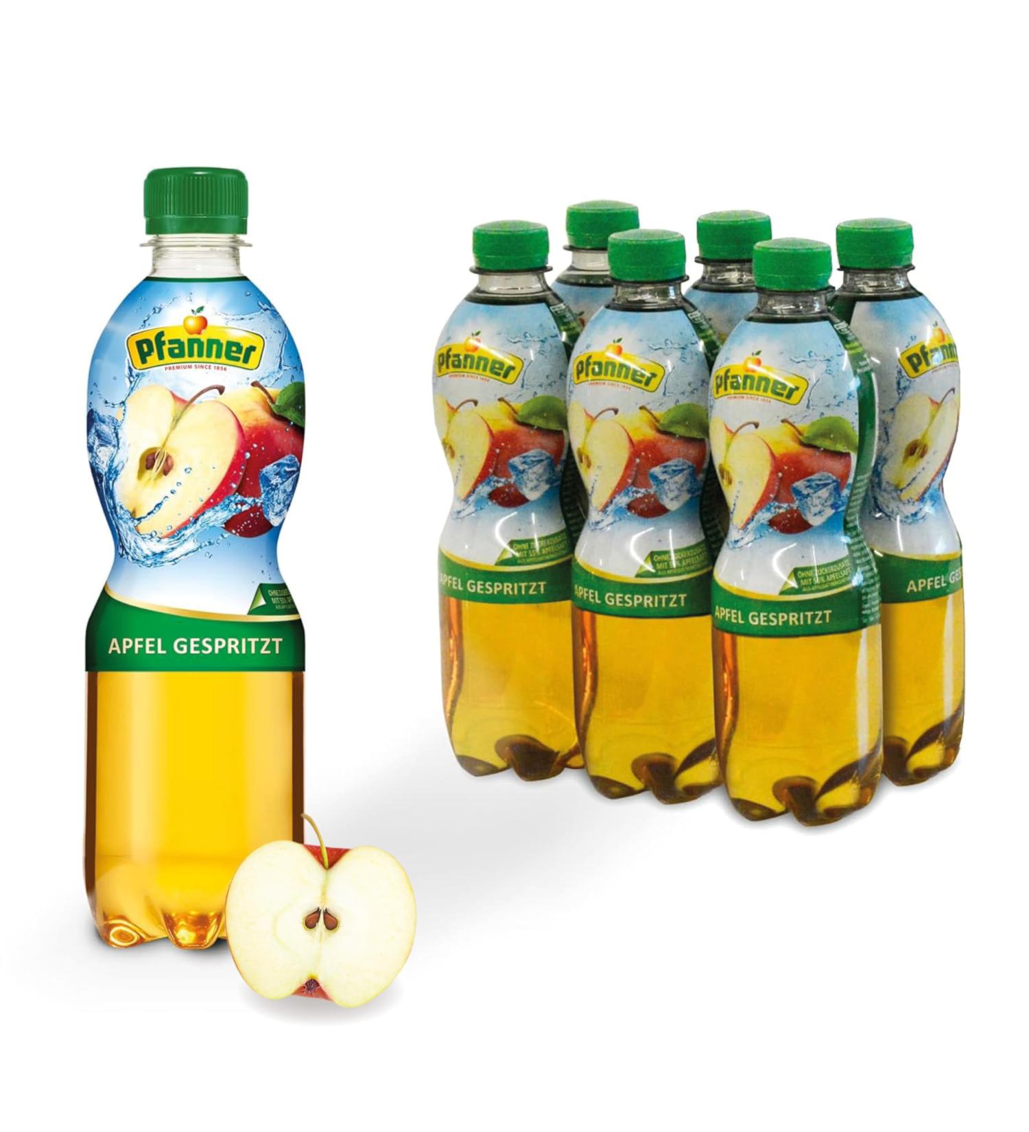 Pfanner Apple Spritzer (6 x 0.5L) - 55% Fruit Content No Added Sugar Carbonated Fruit Drink Bulk Pack - Buy Online on SooperMarket.com
