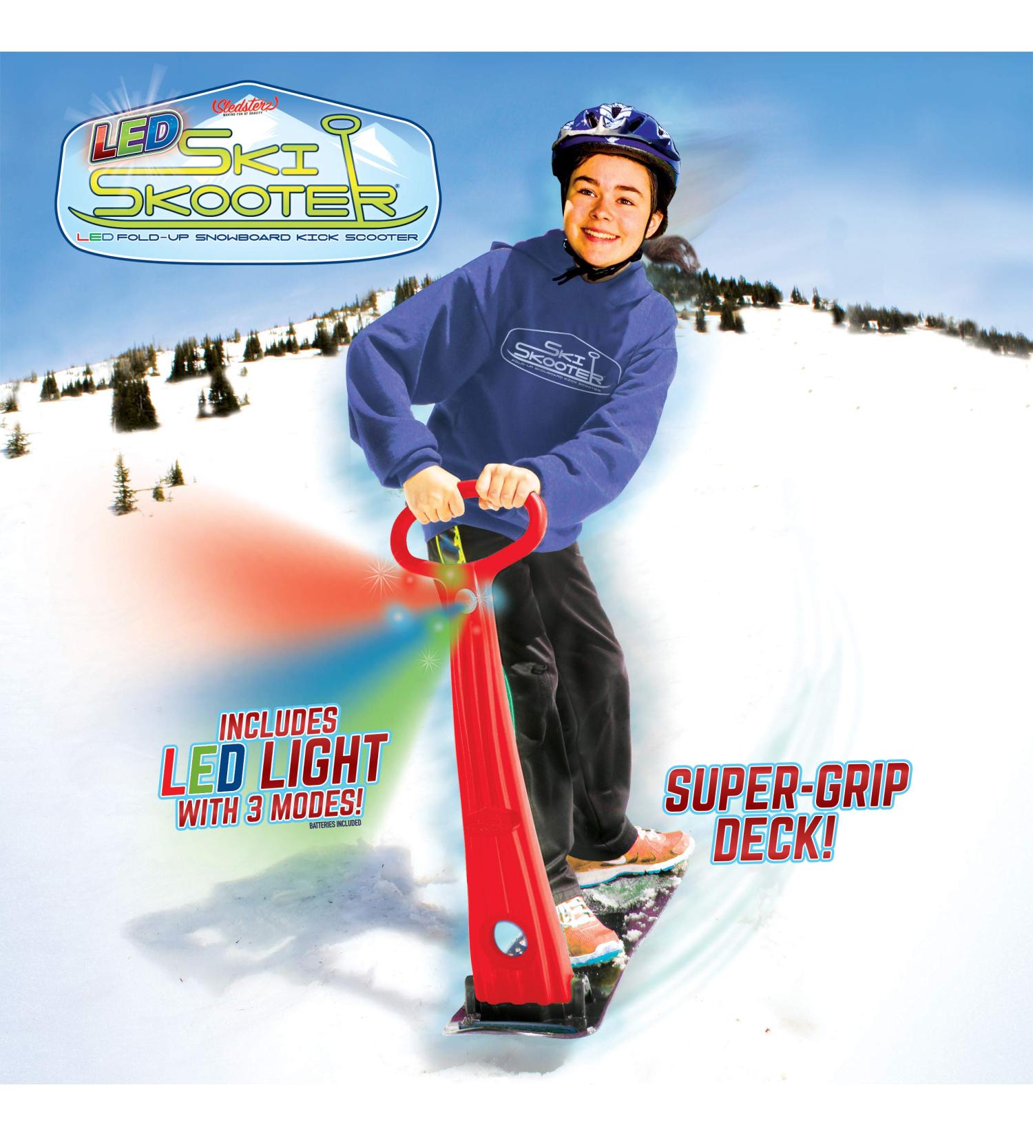 Geospace LED Ski Scooter - Foldable Snowboard Kick-Scooter for Snow Use - Assorted Colors - Buy Online on SooperMarket.com