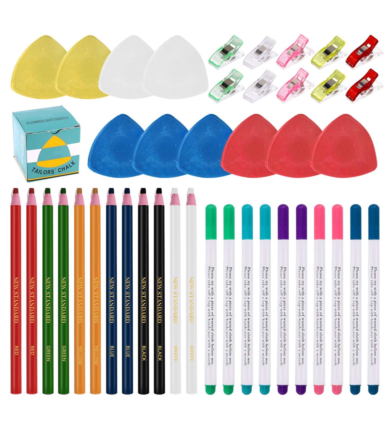Swpeet 43Pcs Sewing Tools Kit with Tailor's Chalk, Sewing Mark Pencil, Fabric Marker Pen, and Plastic Clips - Complete Set for Sewing Marking - Buy Online on SooperMarket.com