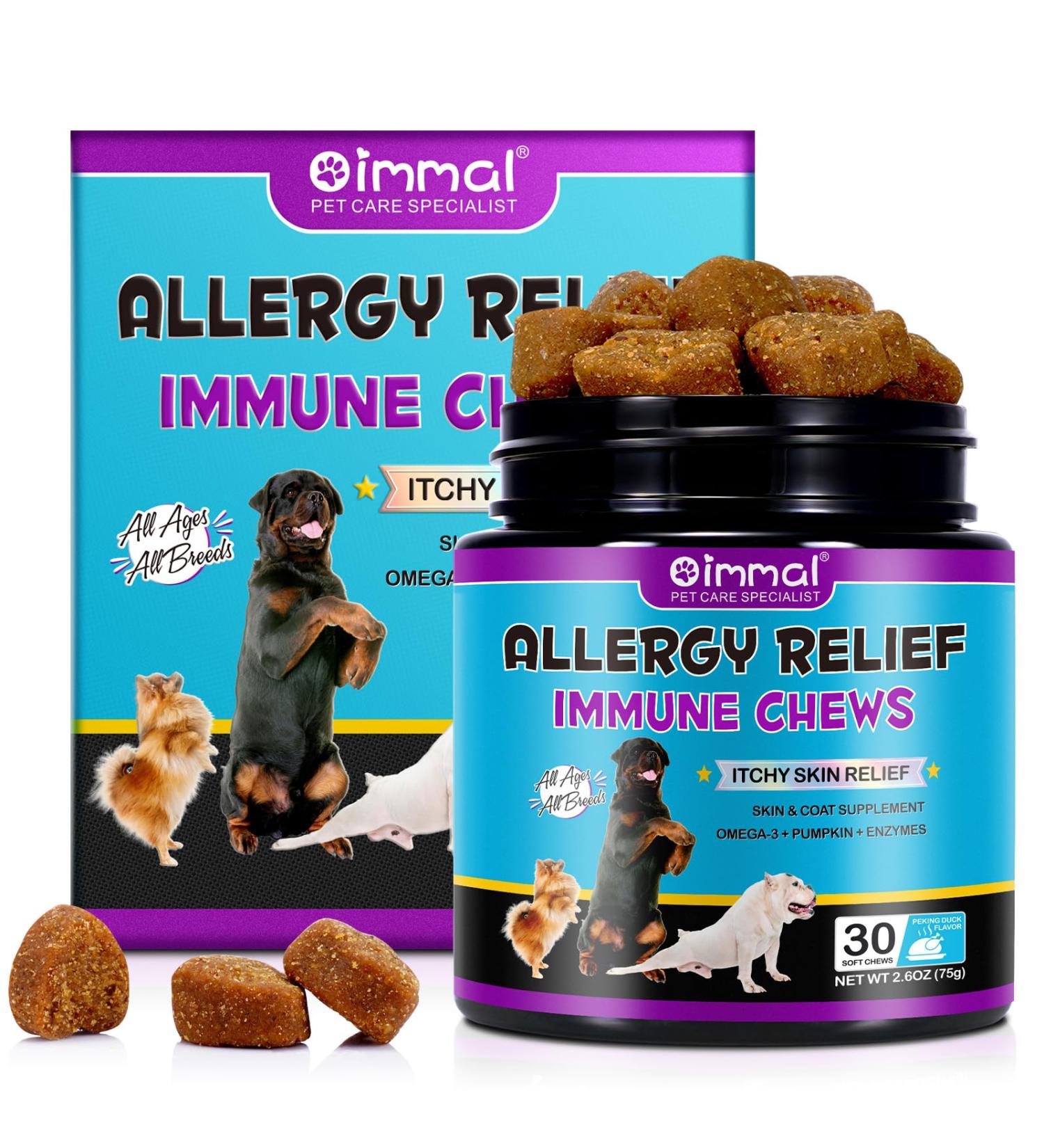 HXTMKT Dog Itch and Immune Chews Itch Relief Allergy Relief for Dogs Anti Itch for Dogs Skin Allergy Treatment for All Dog Breeds 30 Chews Duck Flavor Dog Skin& Coat Health Supplement - Buy Online on SooperMarket.com