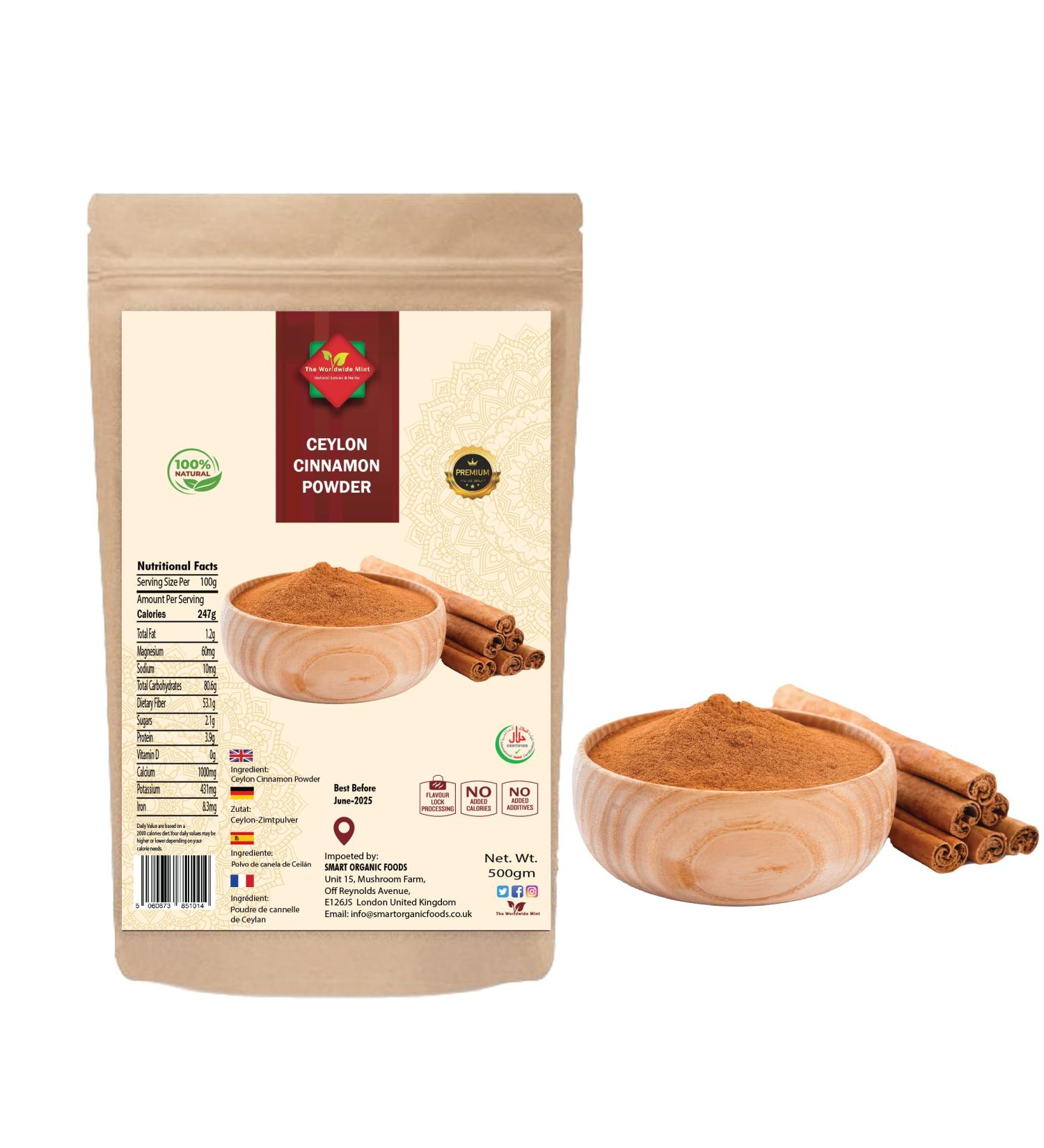 Ceylon Cinnamon Powder 500g - Authentic Dalchini Ground | Ethically Sourced Premium Quality | Natural, Non GMO, Vegan - No Additives or Preservatives - Buy Online on SooperMarket.com