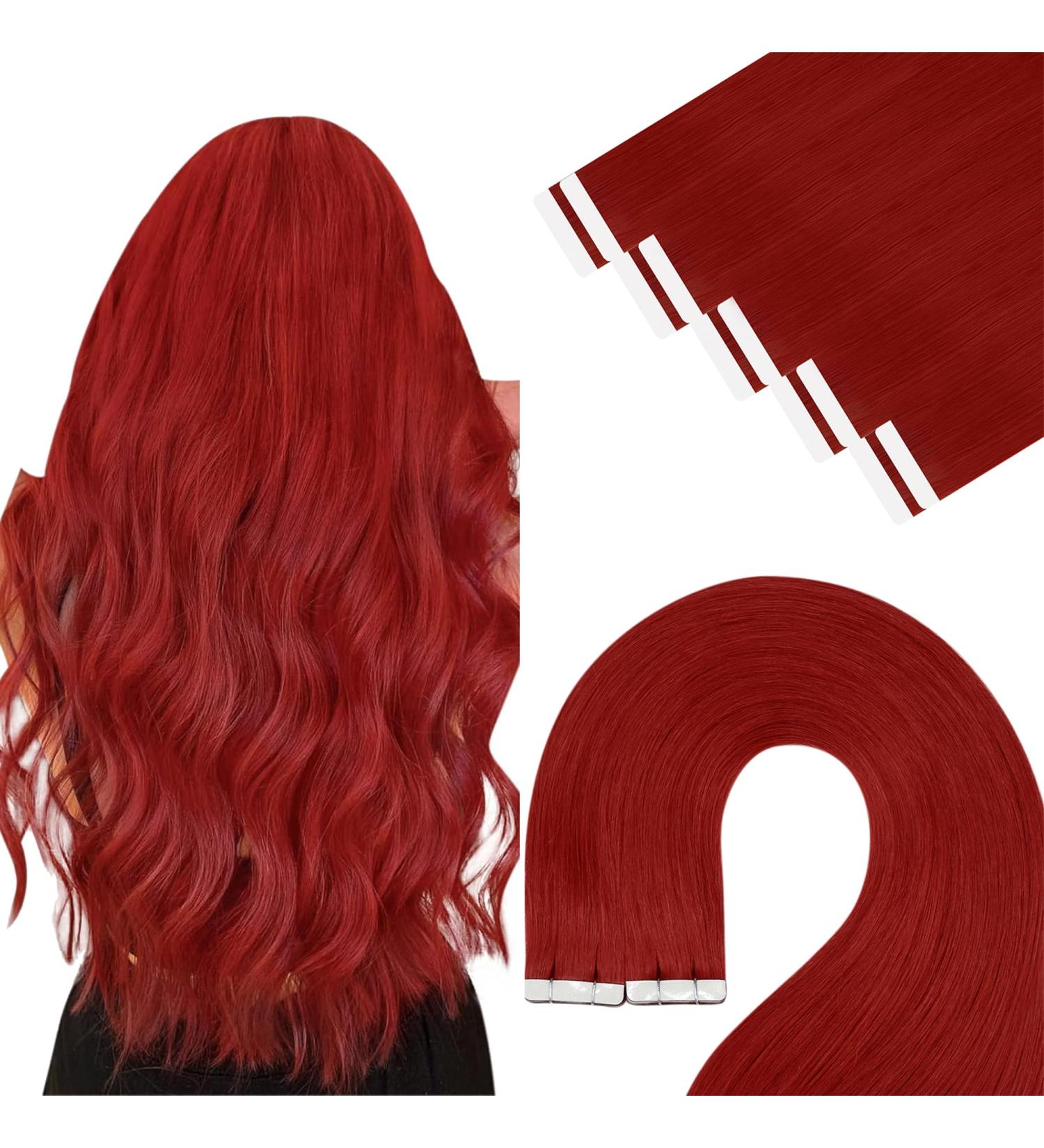Youngsee Red Tape In Extensions - 50cm Real Hair 10 Pcs Smooth & Invisible Colored Hair Extensions - Buy Online on SooperMarket.com