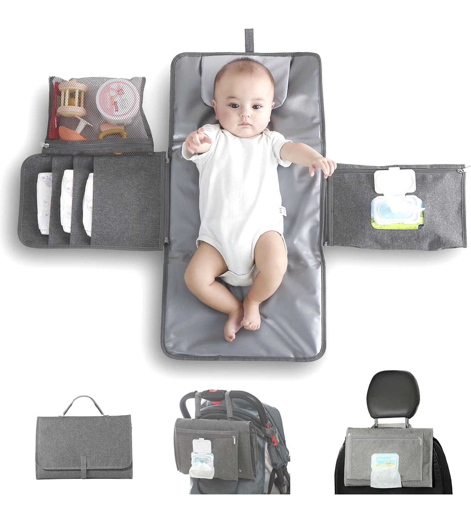 JanYoo Baby Portable Changing Pad with Wipes Pocket - Waterproof Travel Mat in Grey - Buy Online on SooperMarket.com