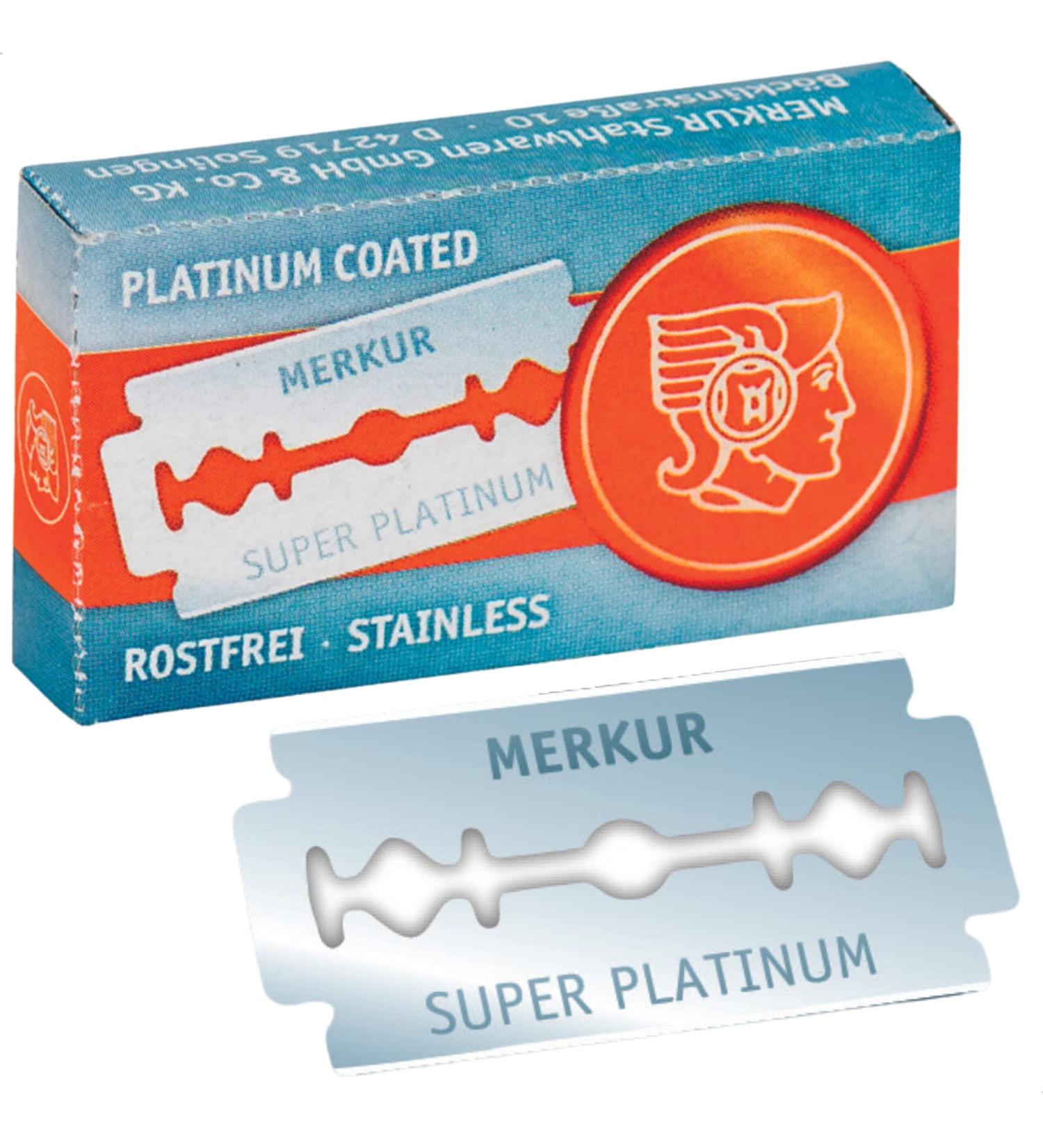 Merkur Stainless Steel Super Platinum Razor Blades - Double-Sided Rustproof Ideal for Wet Shaving (10 Pack) | Premium German Quality - Buy Online on SooperMarket.com